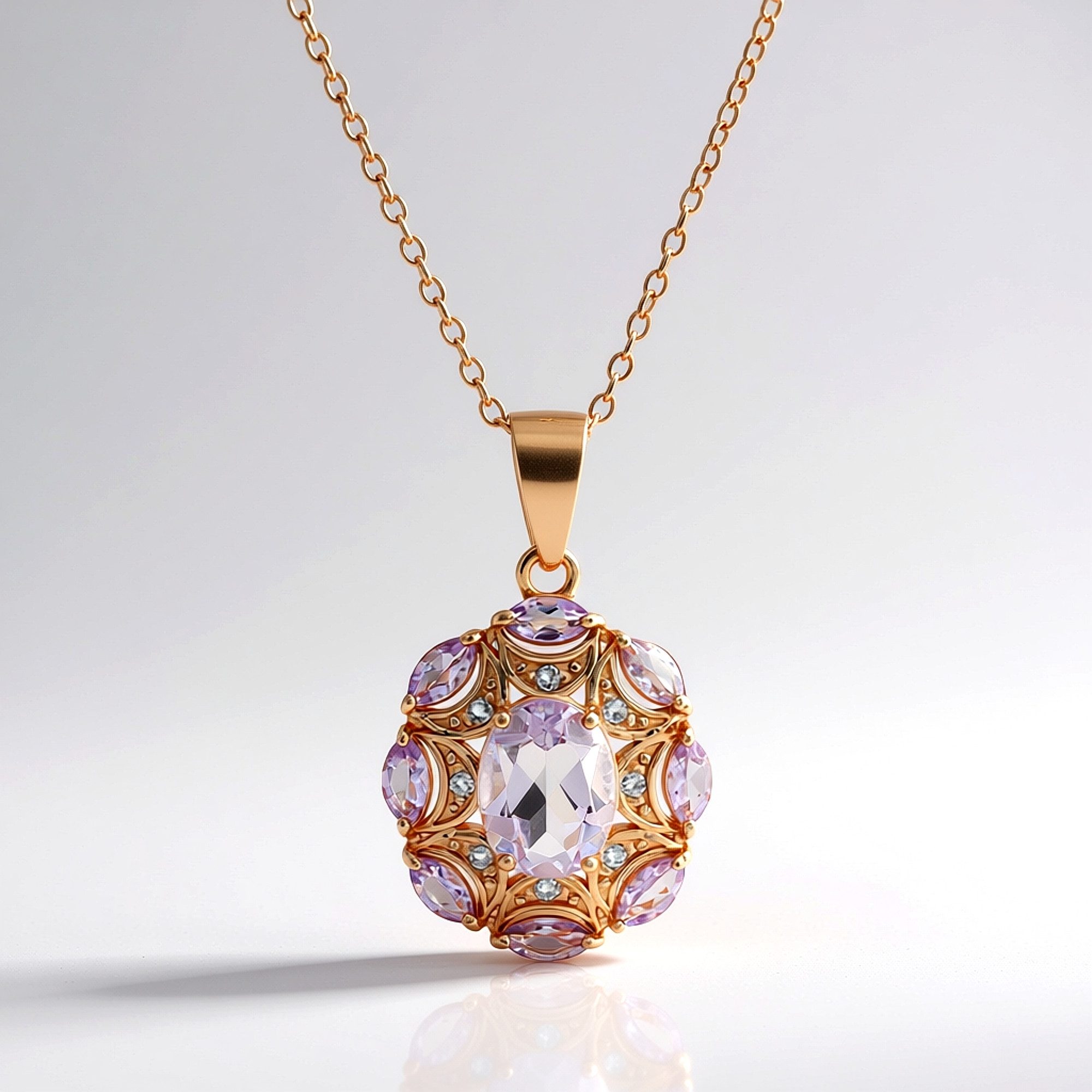 Cavill Silberkette Halskette mit bolivianischem Amethyst, rosévergoldet (1-tlg)