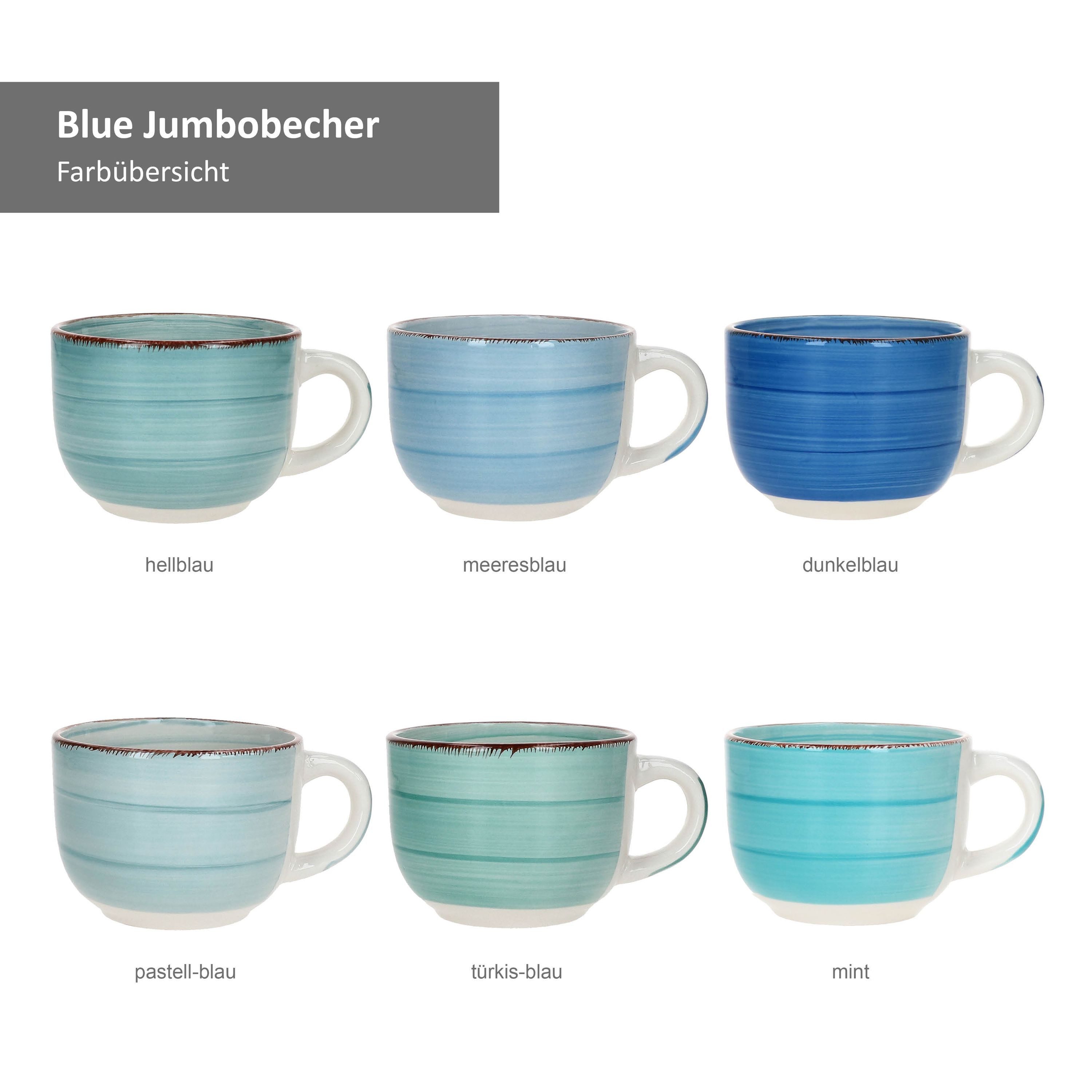 MamboCat Becher 6er Set Blue Jumbotasse 400ml 6 Personen blaue XL-Becher, Steingut – Bild 5 von 5