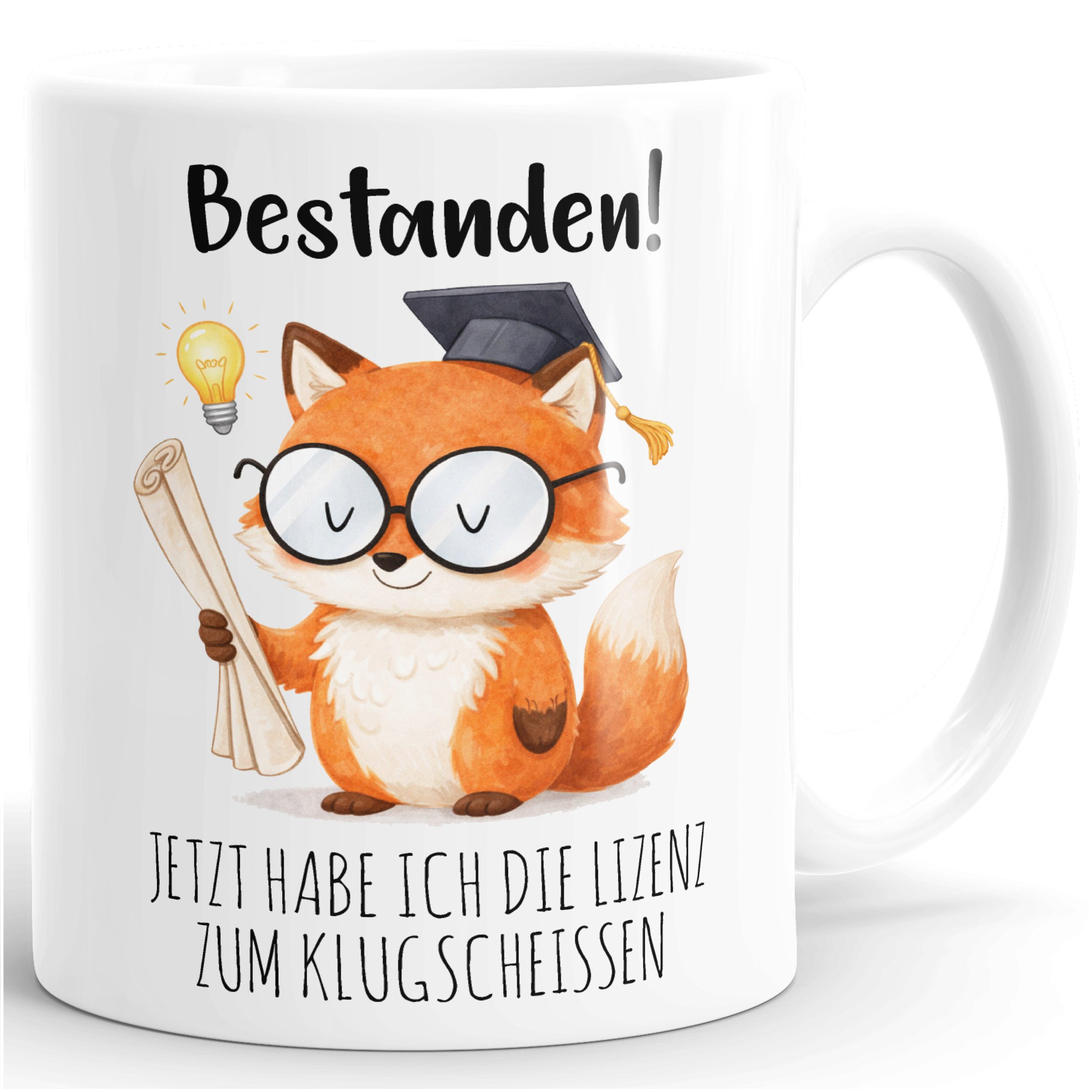 MoonWorks Tasse Kaffee-Tasse lustiger Fuchs - Geschenk Abschluss Bestanden Spruch, Keramik