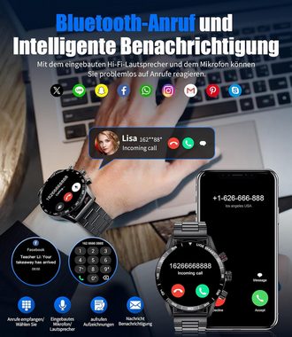 BANGWEI Fur Herren mit Telefonfunktion Anruf Annehmen Smartwatch (1.43 Zoll, Android / iOS), mit SpO2-Herzfrequenzmesser, Schrittzähler, IP68 Wasserdicht