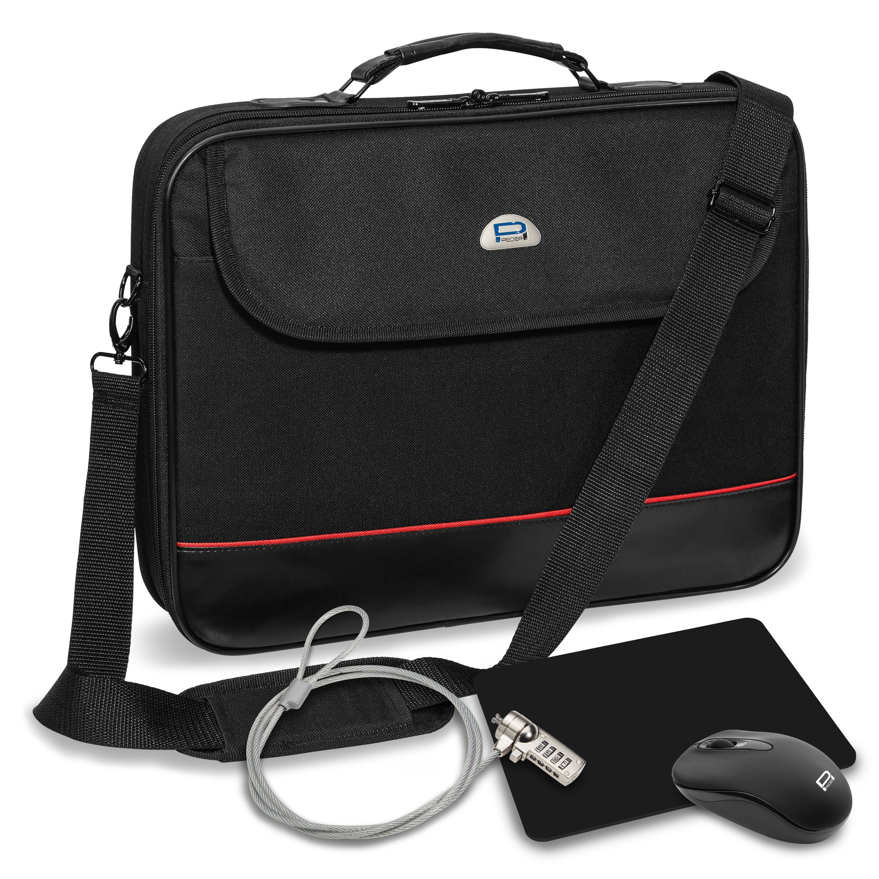 PEDEA Laptoptasche 4-teiliges Laptop Starterset Trendline, Tasche + Schloss + Maus + Mauspad