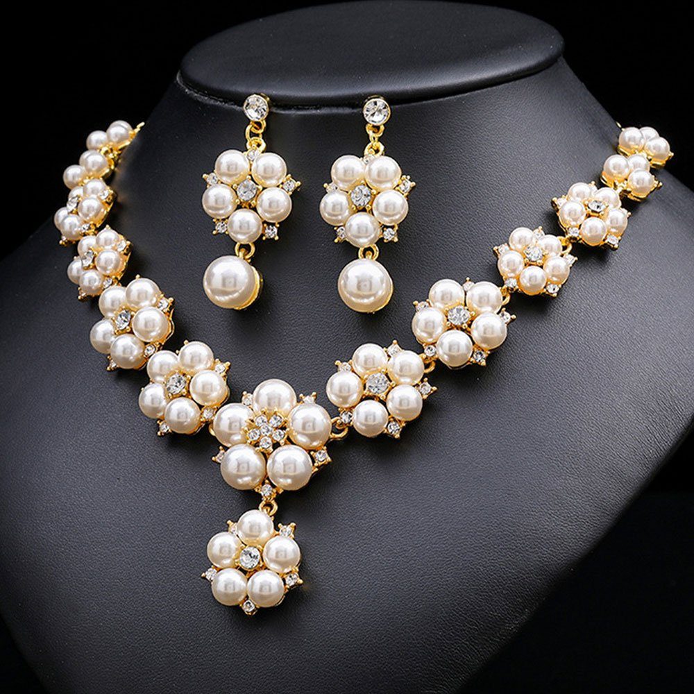 AUzzO~ Schmuckset Brautschmuck-Set Halskette Ohrringe Damenschmuck Elegant Perlen, Accessoires für Bräute