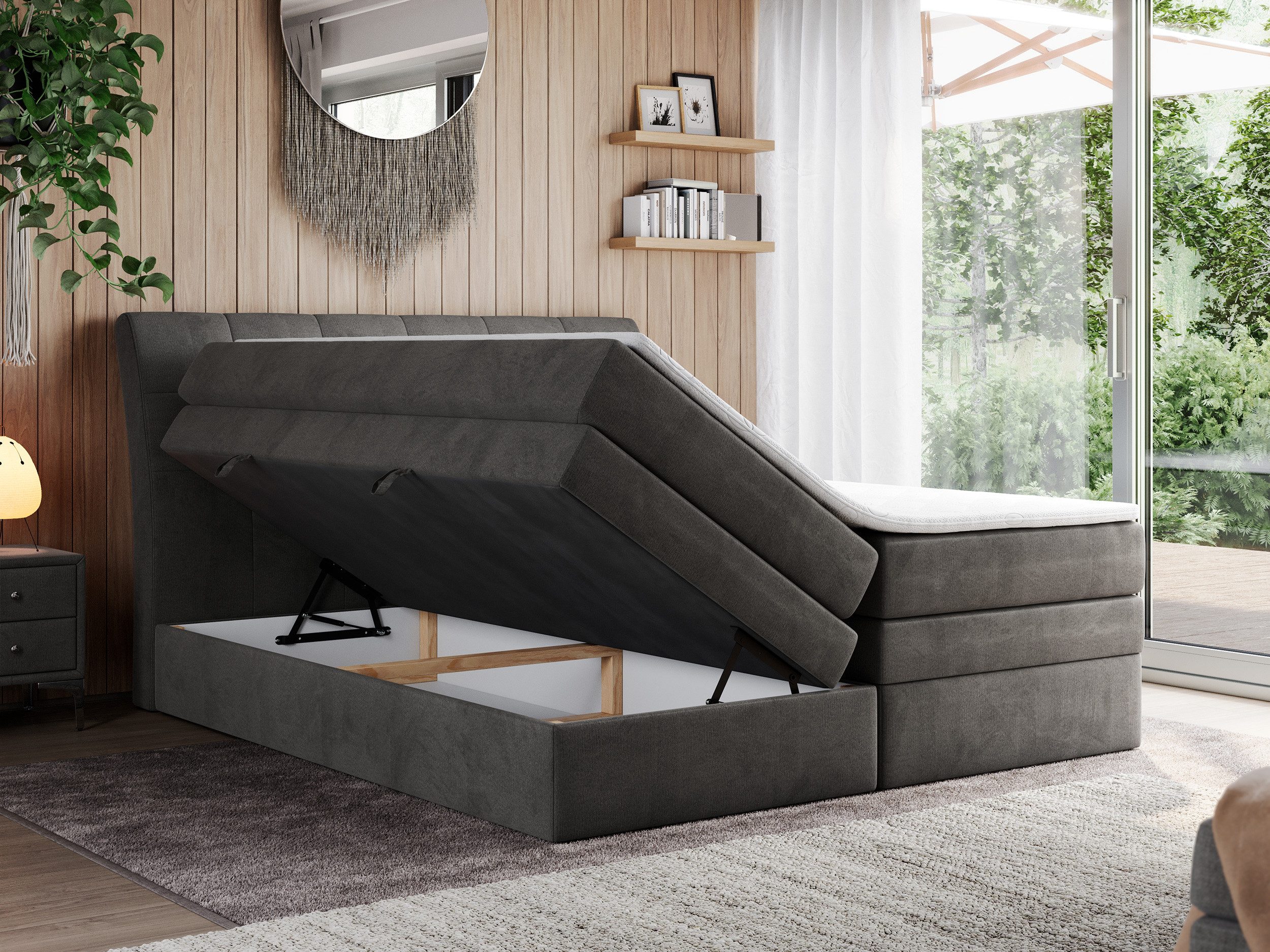 MKS MÖBEL Boxspringbett GOLD 10 KING (Set, zwei Bonell-Matratzen, zwei Multipocket-Matratzen, Topper T25/Visco), Polsterbett mit Bettkasten und fünf Matratzen - Stauraumbett