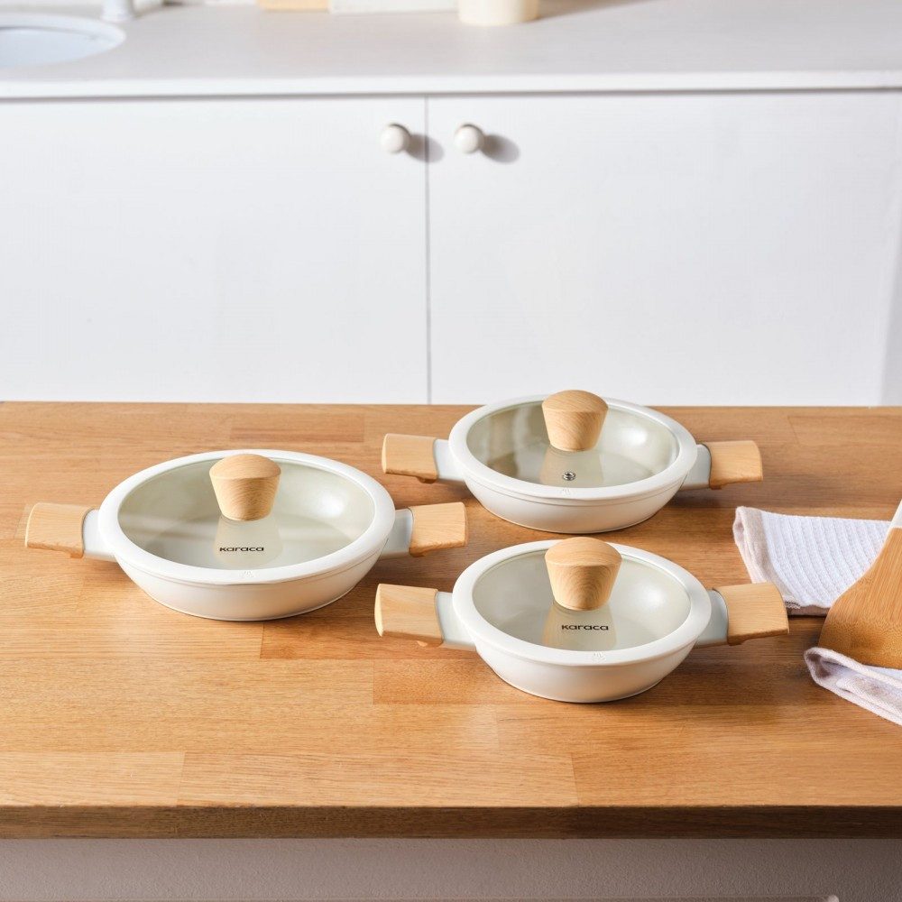 Karaca Topf-Set Karaca Swiss Crystal Almond 6-teiliges Kasserollen Set Induktion