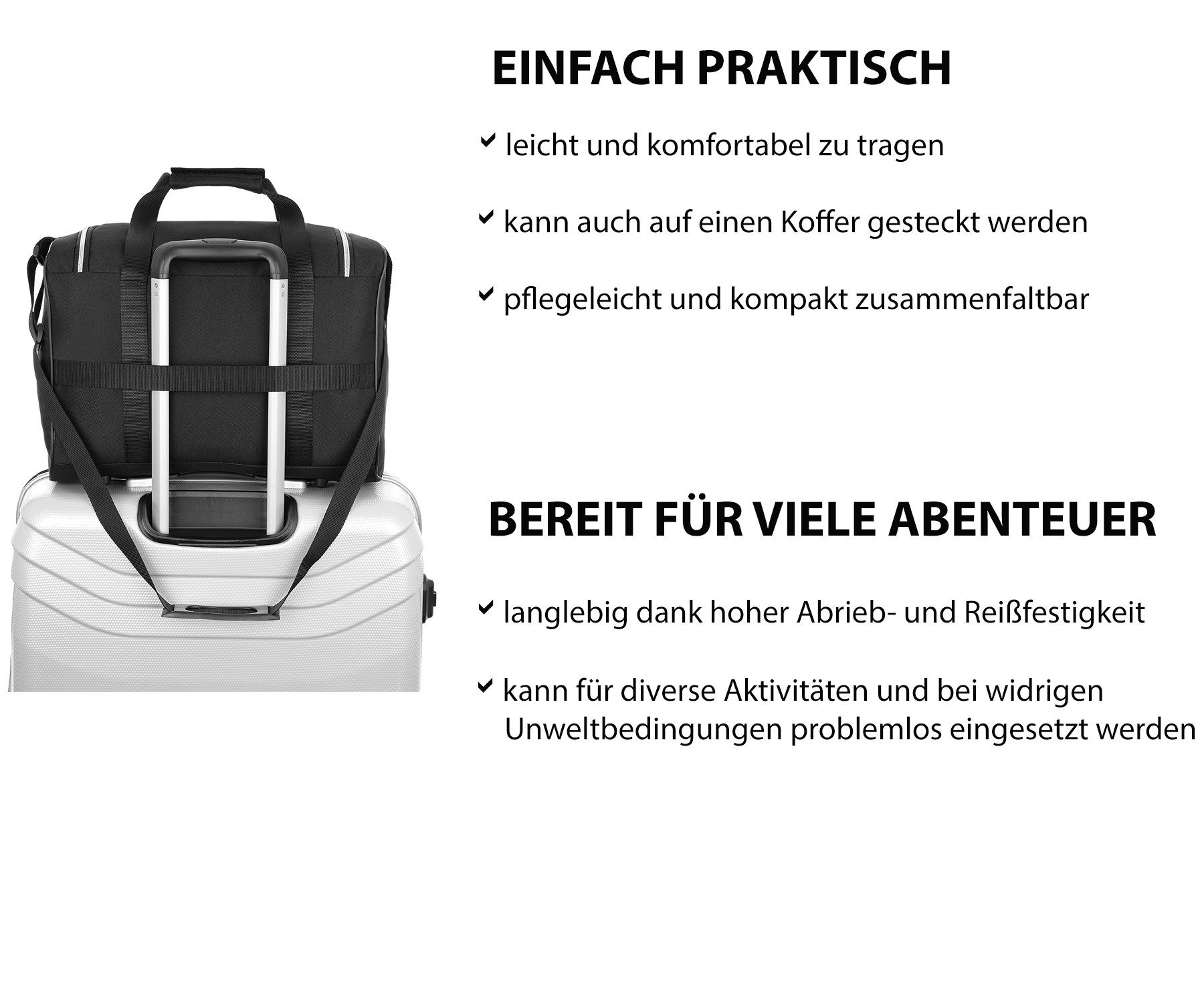 verstellbarem Schultergurt und z. mit extra B. Air Schwarz mit Flüge cm Fach Handgepäck Reisetasche (Modell Granori für leicht, Wizz 40x30x20 abschließbarem WT2),