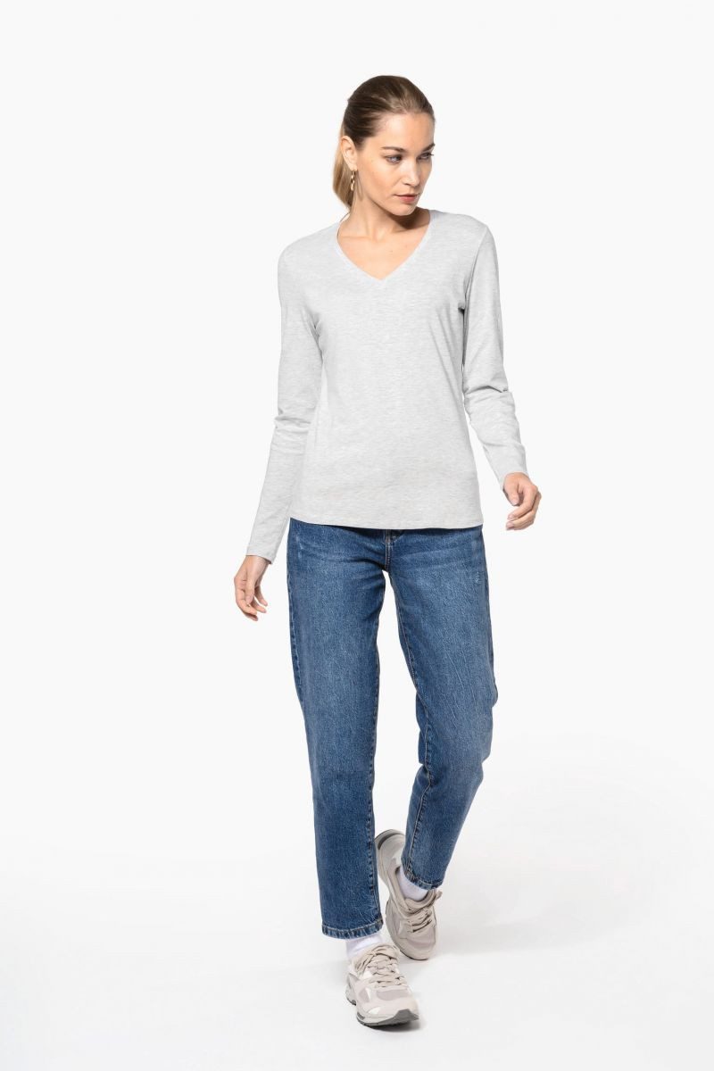Kariban Langarmshirt Damen Langarmshirt Ladies' long sleeve V-neck T-shirt – Bild 5 von 5