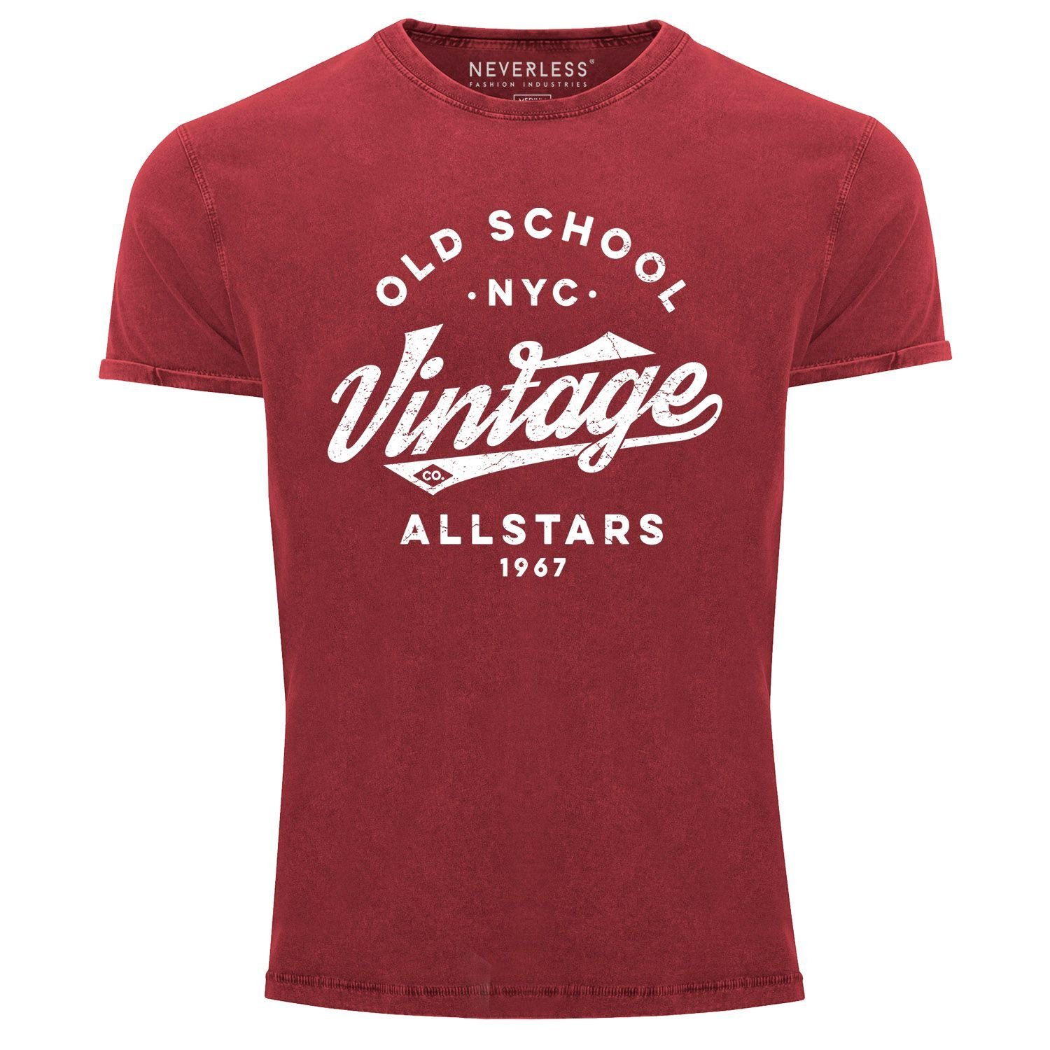 Neverless Print-Shirt Herren Vintage Shirt Retro Schriftzug Allstars Old School NYC Design Printshirt Used Look Slim Fit Neverless® mit Print rot