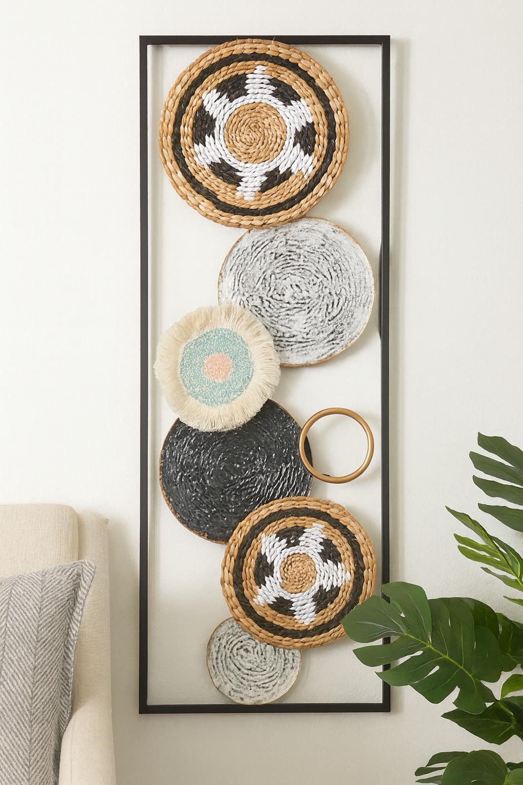 Kobolo Wandbild Metallbild WHEEL aus Metall, Wanddekoration Boho Wanddeko Wanddekoobj, Modern (Stück), Schwarz und Metalltöne