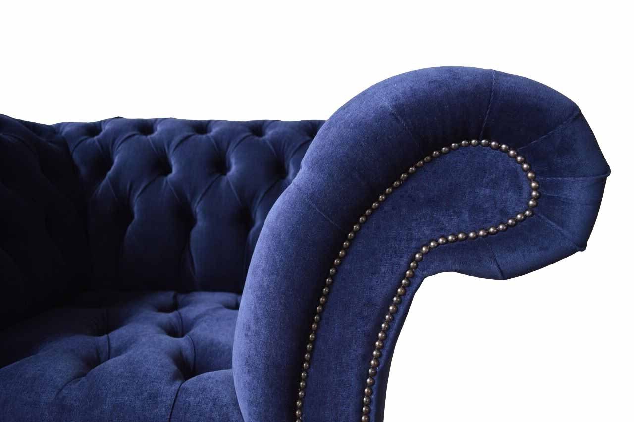 Sessel Klassisch Chesterfield Design Chesterfield-Sessel, Textil Wohnzimmer JVmoebel Blau