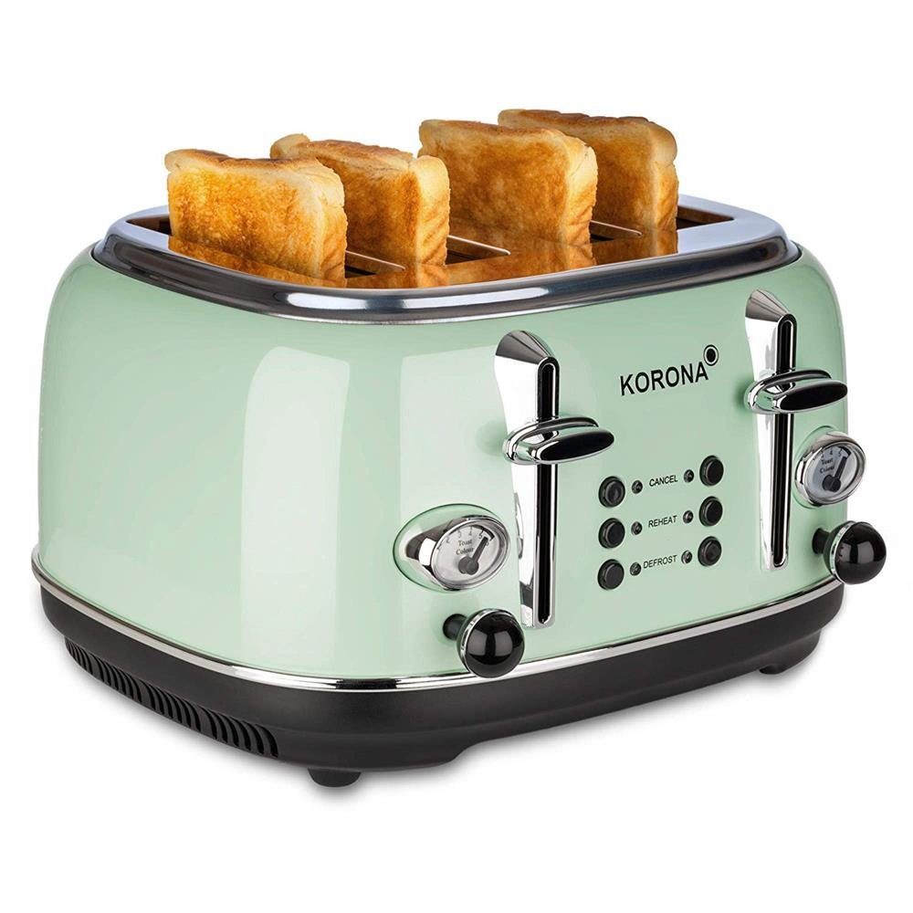 KORONA Toaster Retro Toaster 4 Scheiben, Vintage Design, Analoge Anzeigen, 2 separate Röstbereiche