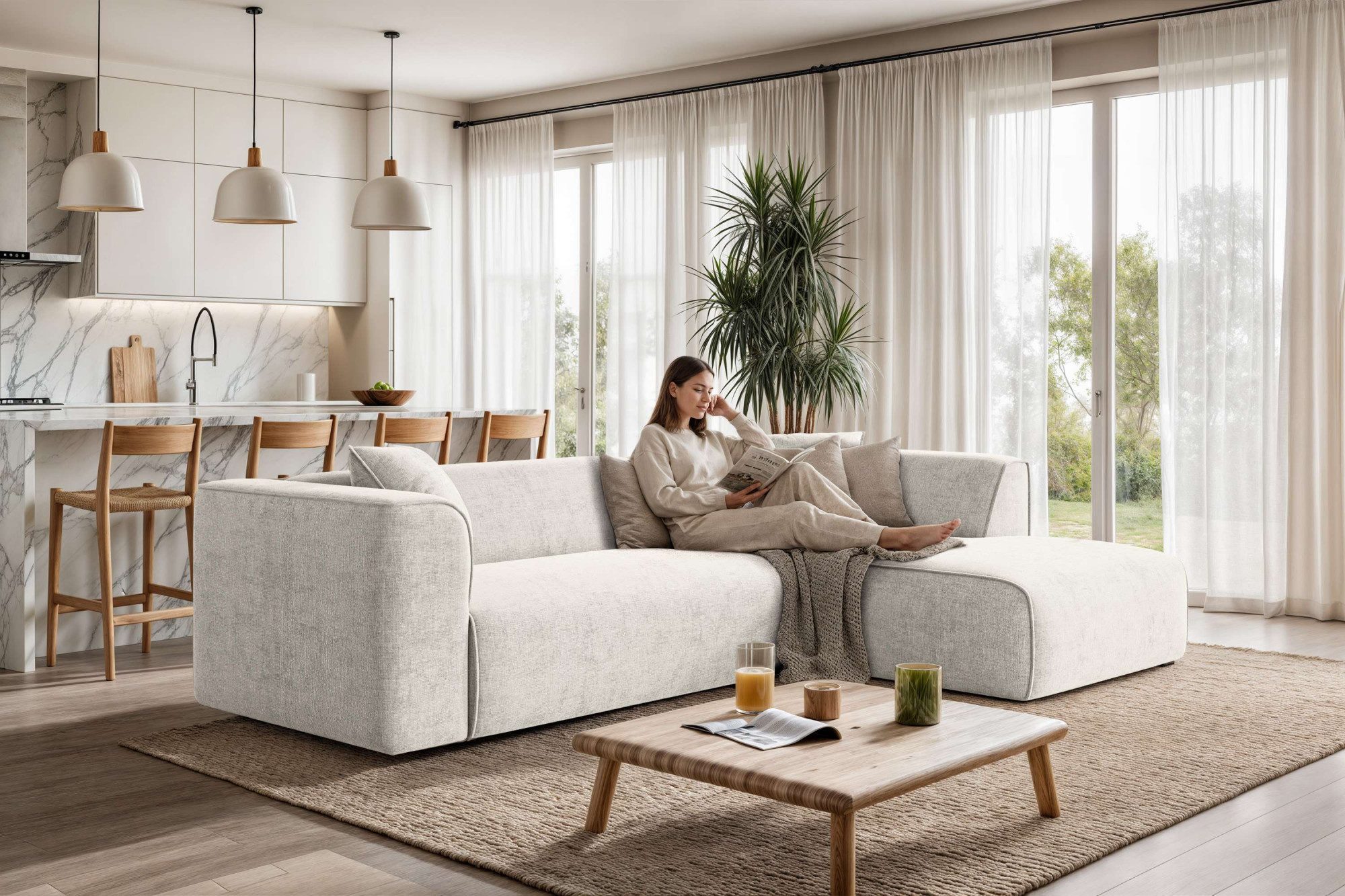 OTTO home Ecksofa Merid L-Form, Sofa-Fix, B: 254 cm - OTTO. Verlässliche Qualität., Ottomane rechts/links, belastbar bis 460kg, nicht modulare Sofa