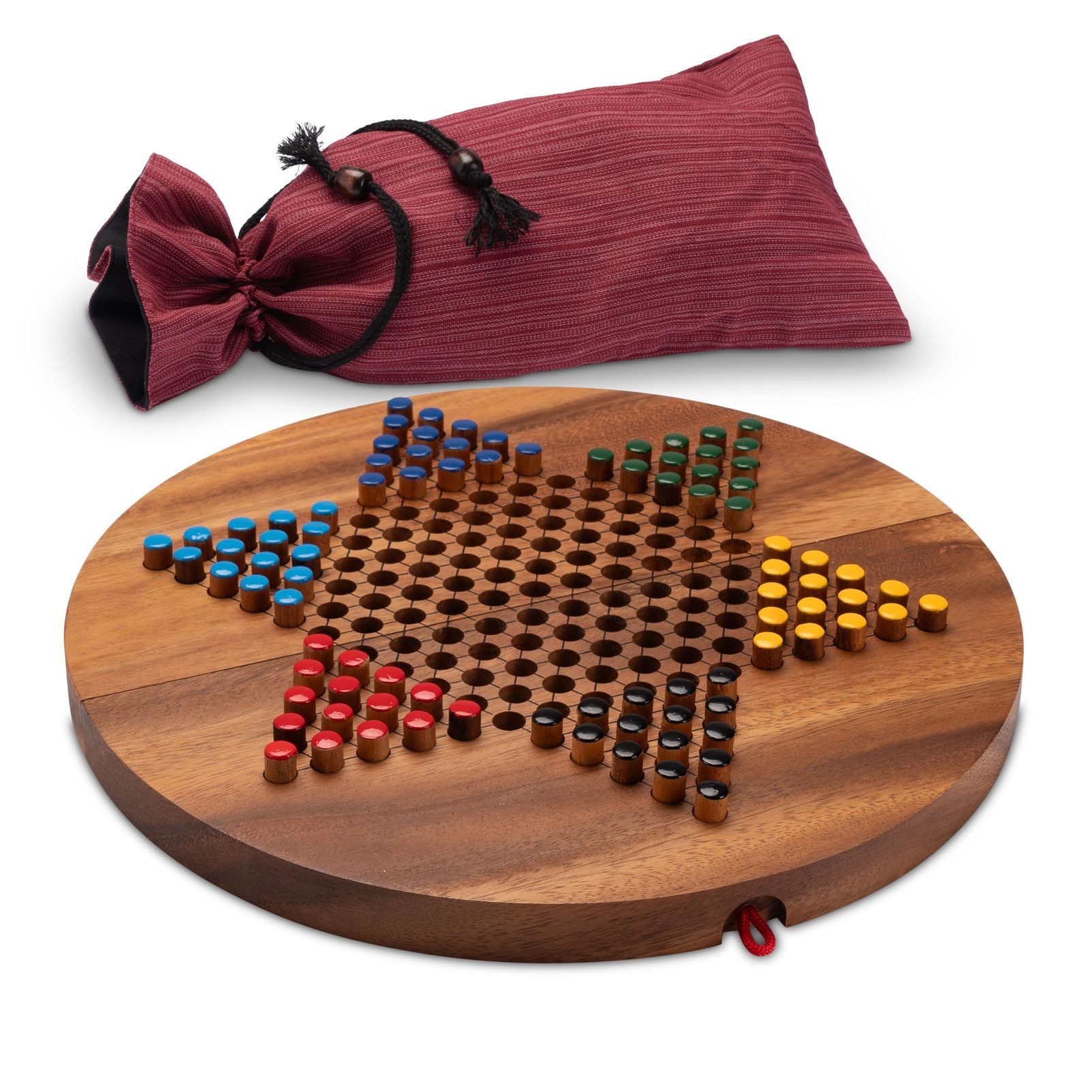 LOGOPLAY Spiel Halma Gr. XL mit Stoffbeutel, Gesellschaftsspiel, Halma Gr. XL für 2 bis 6 Spieler mit Stoffbeutel Spielfeld 31 cm rund