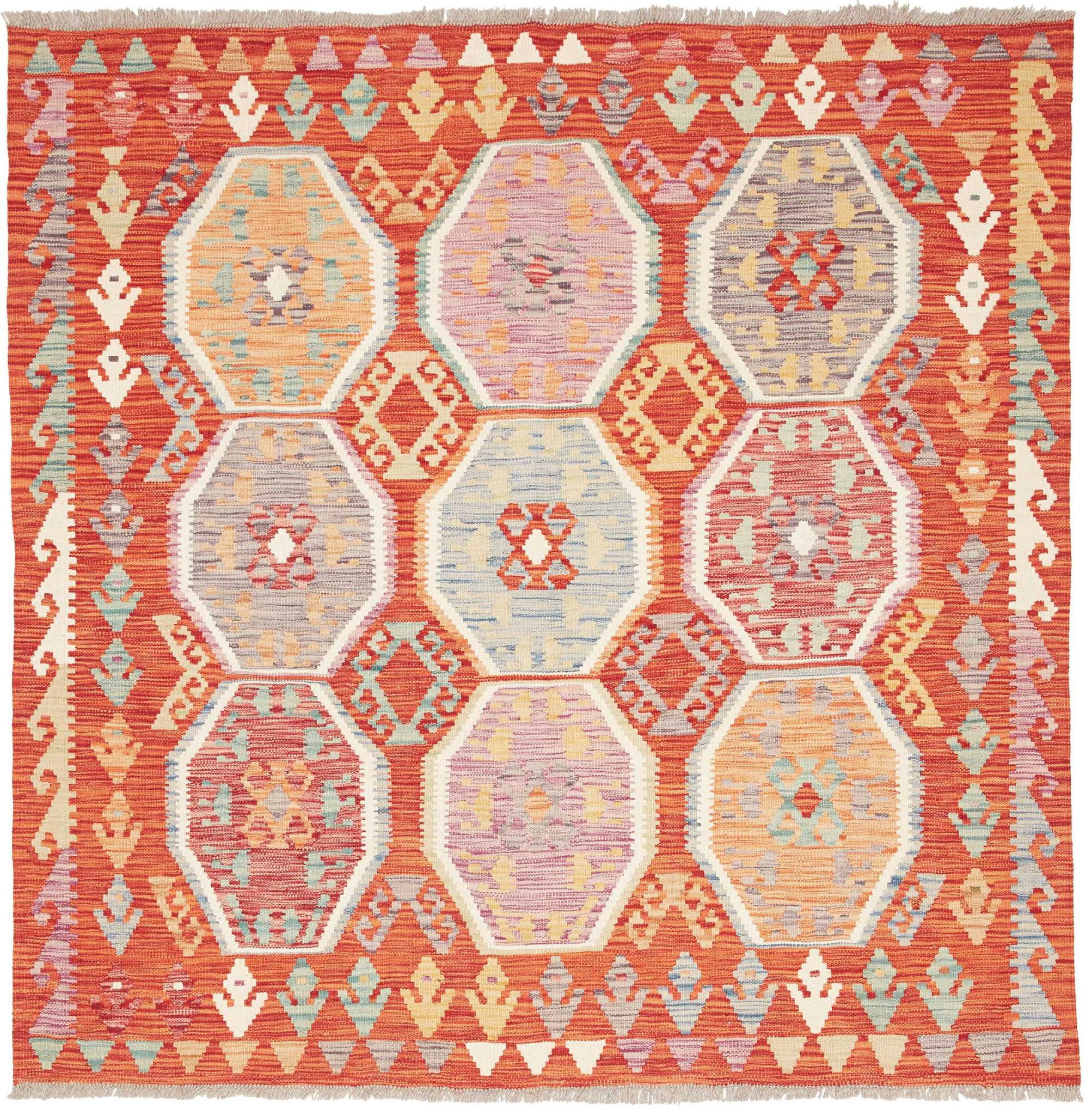 Nain Trading Orientteppich Kelim Afghan 153x155 Handgewebter Orientteppich Quadratisch, quadratisch, Höhe: 5 mm