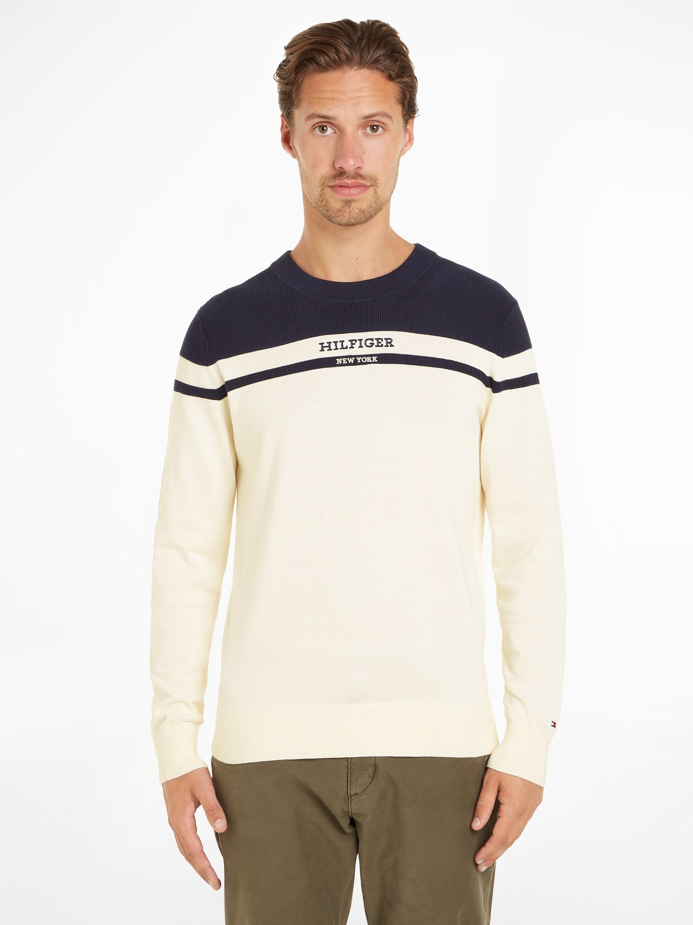 Tommy Hilfiger Strickpullover COLORBLOCK GRAPHIC C NK SWEATER mit  Markendetails