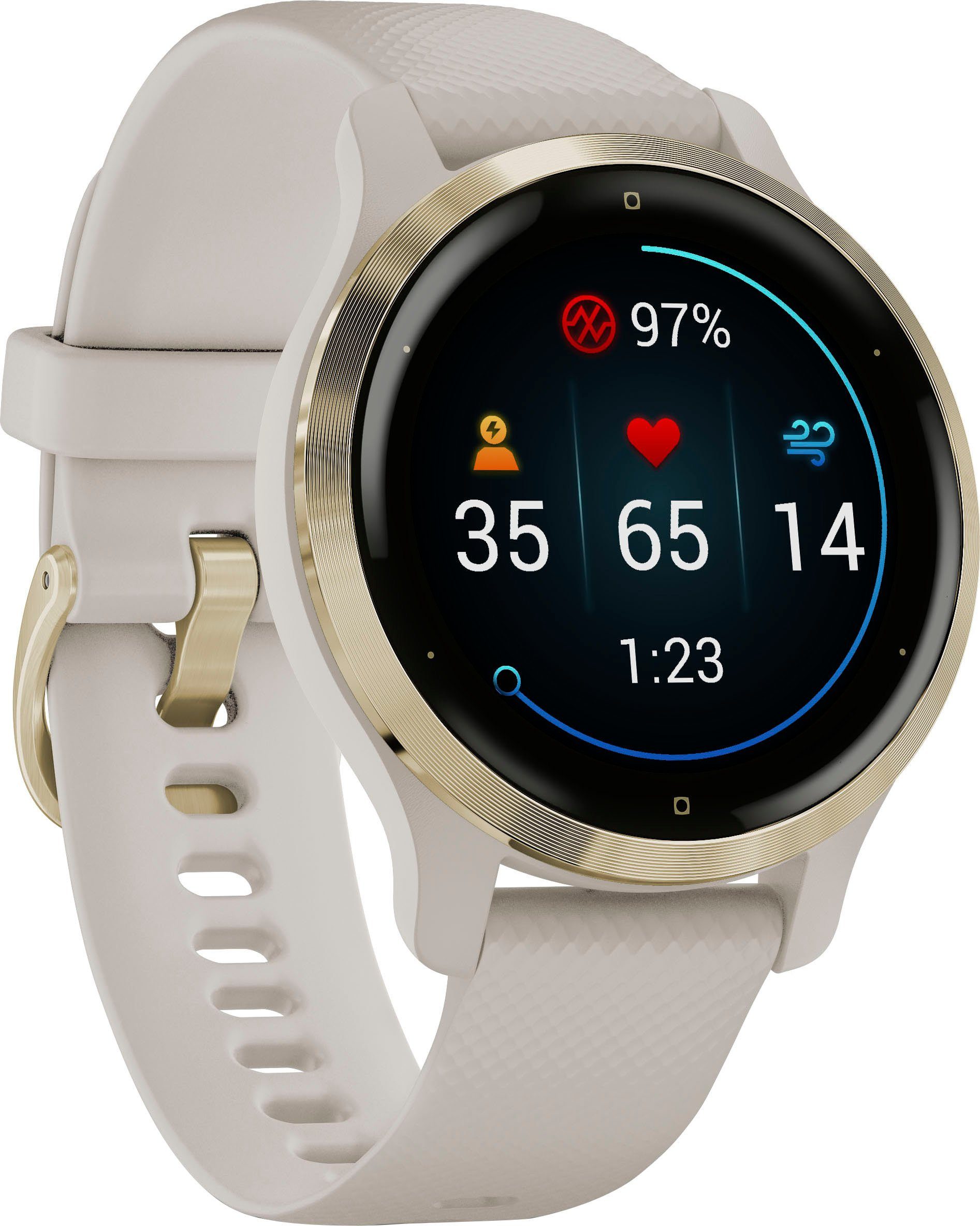 gold Sport-Apps Venu cm/1,1 (2,8 beige 2S Smartwatch | Zoll), Garmin vorinstallierten beige, 25