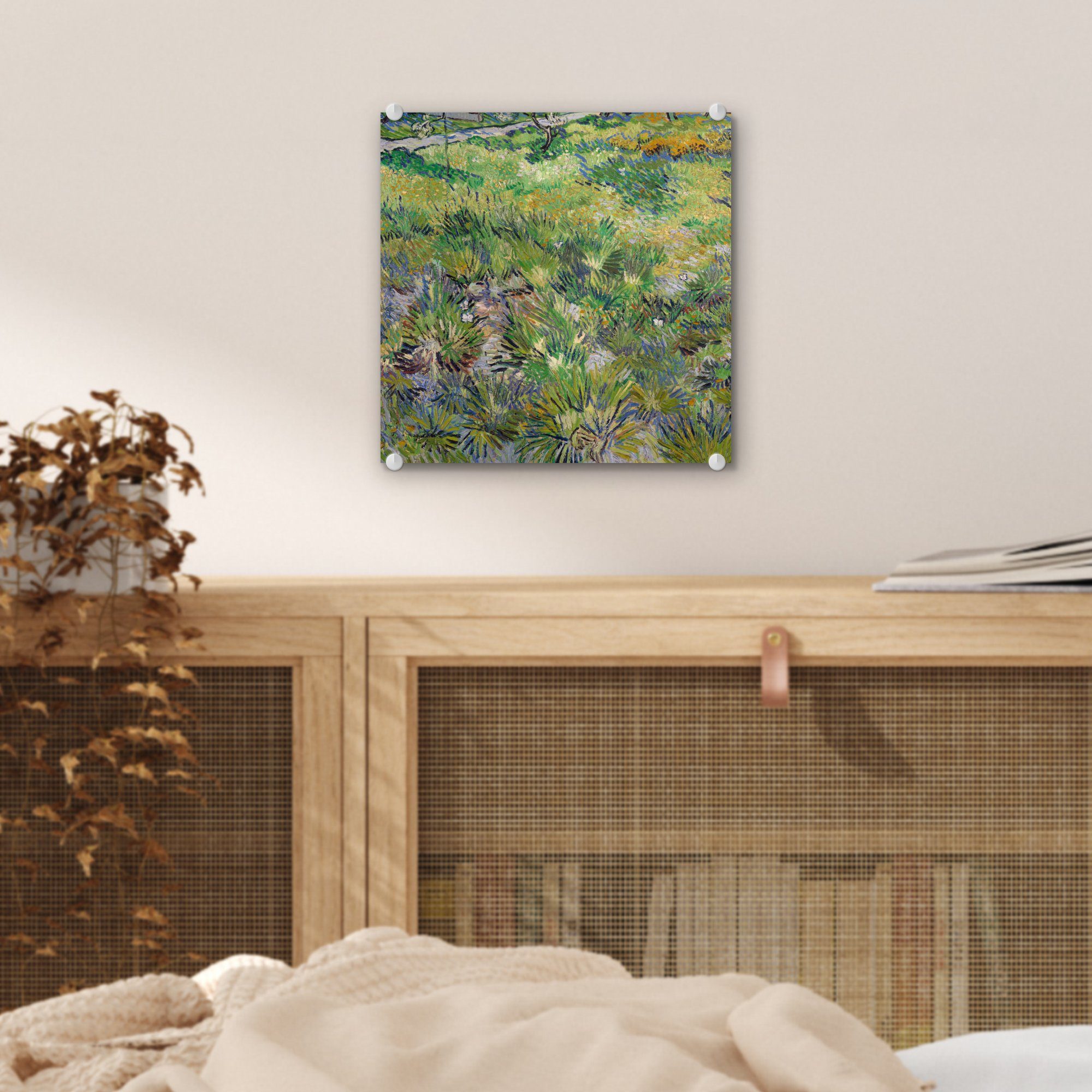 MuchoWow Acrylglasbild Foto - Gogh, Vincent (1 auf Langes Gemälde Gras - van Bilder - Wandbild von Schmetterlingen Glasbilder - Wanddekoration auf mit St), Glas Glas