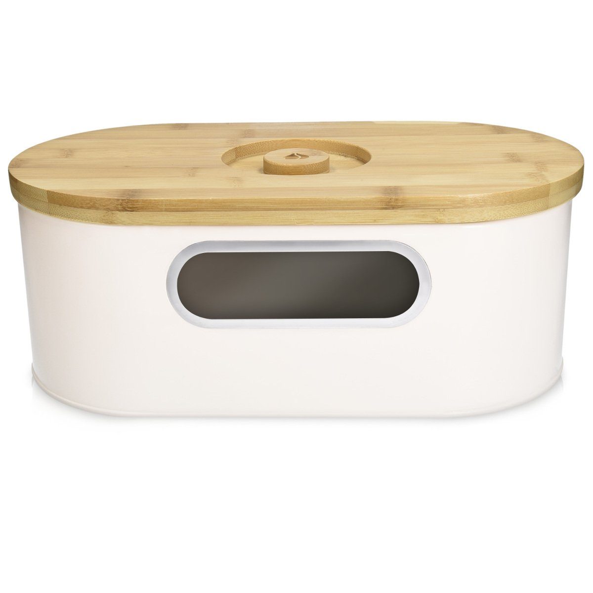Holzdeckel Brottopf Küche - Bambus Brotkasten Brotbox Navaris Eisen aus oval, mit