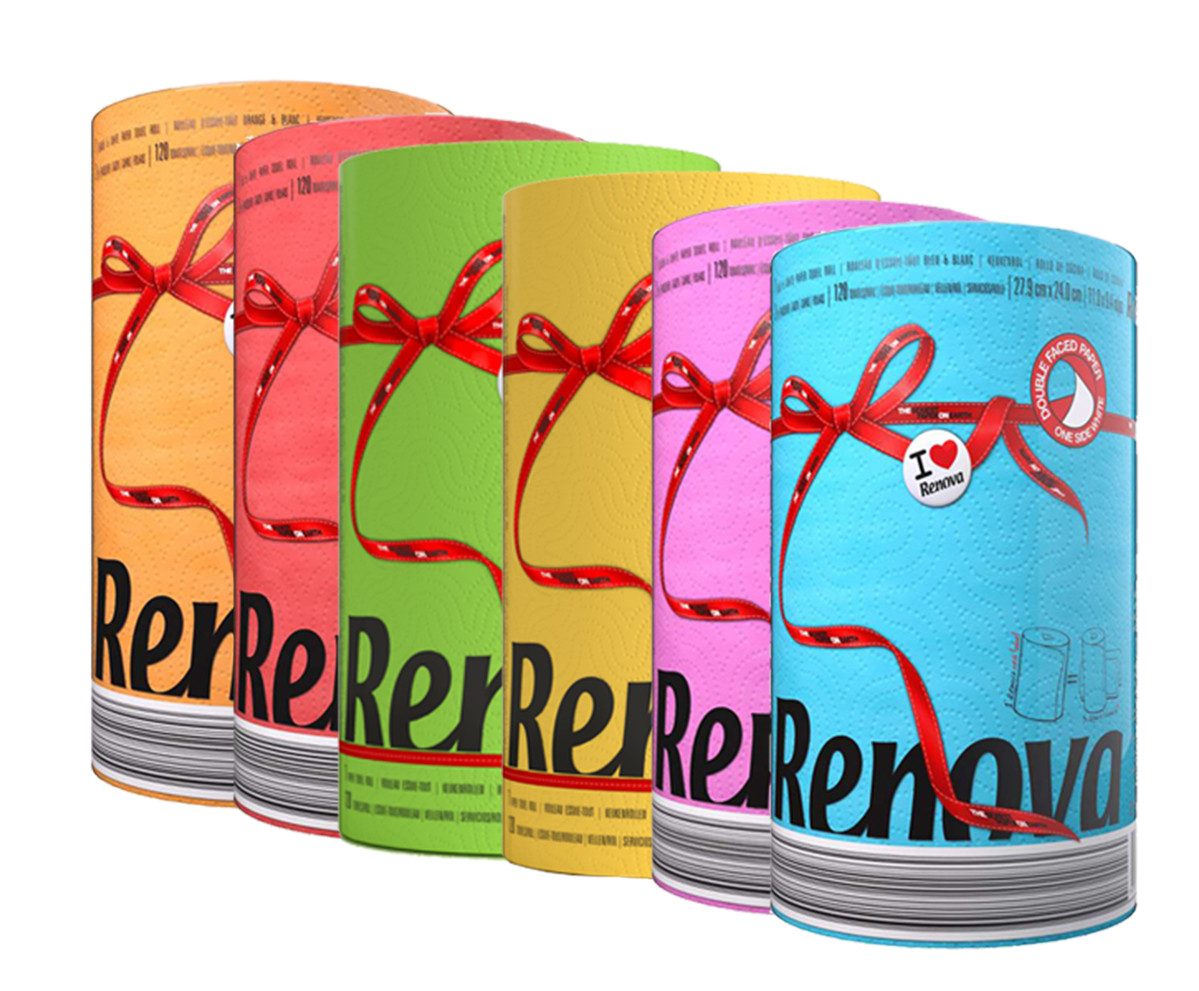 Renova Papierküchenrolle Red Label Maxi Farbmix (Packung 6-St), 2-lagig