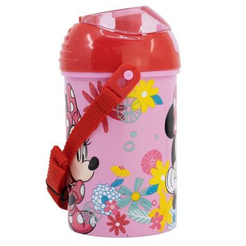 Disney Trinkflasche Disney Minnie Maus Wasserflasche, Flasche mit Trinkhalm Gurt 450 ml