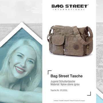 BAG STREET Schultertasche Bag Street Damenhandtasche Schultertasche (Schultertasche), Schultertasche Nylon, stone (grau, braun) ca. 32cm x ca. 20cm