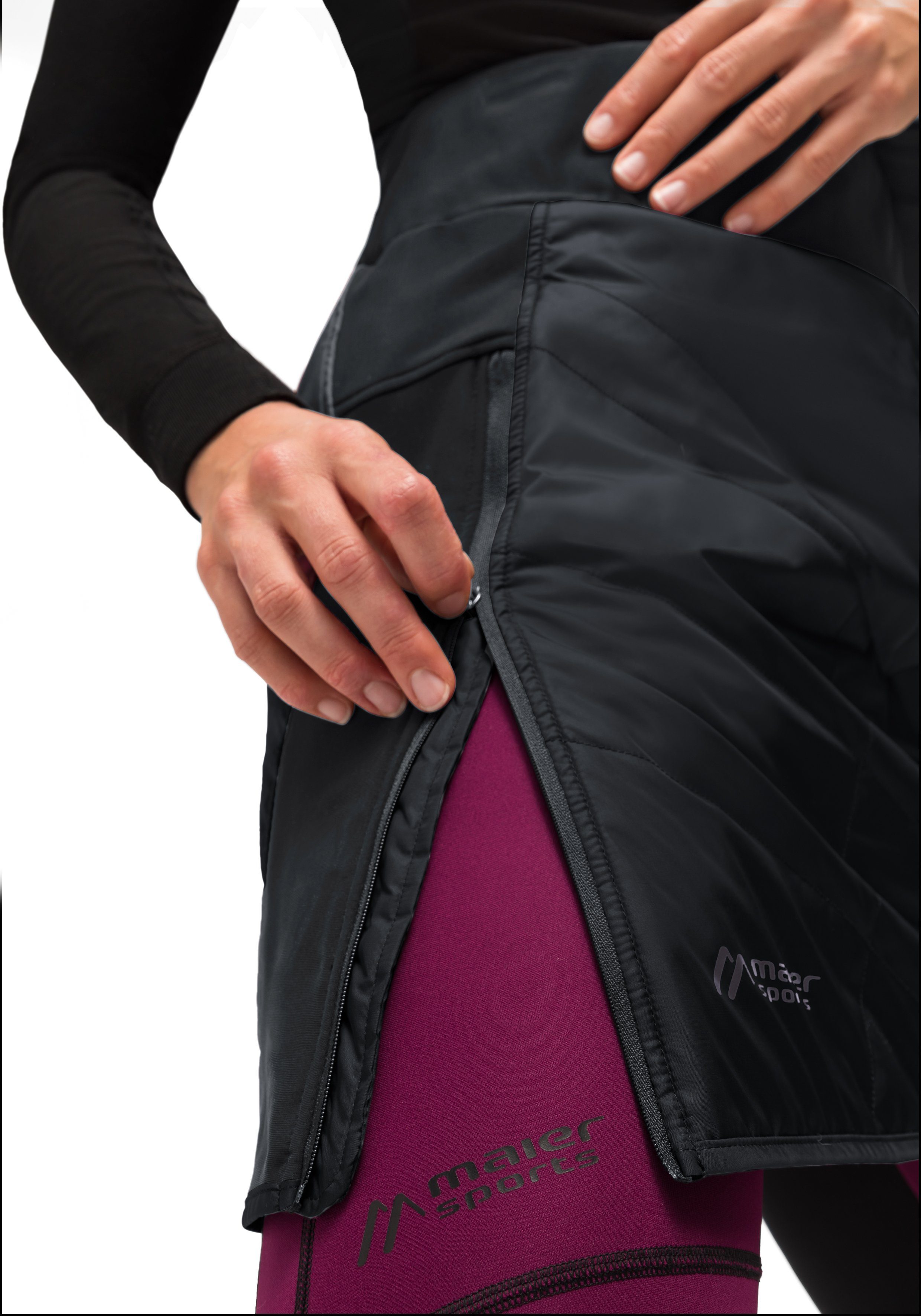 Sports Skirt W elastischer windabweisend, Sweatrock Bund atmungsaktiv Maier Überrock, schwarz und Skjoma Damen