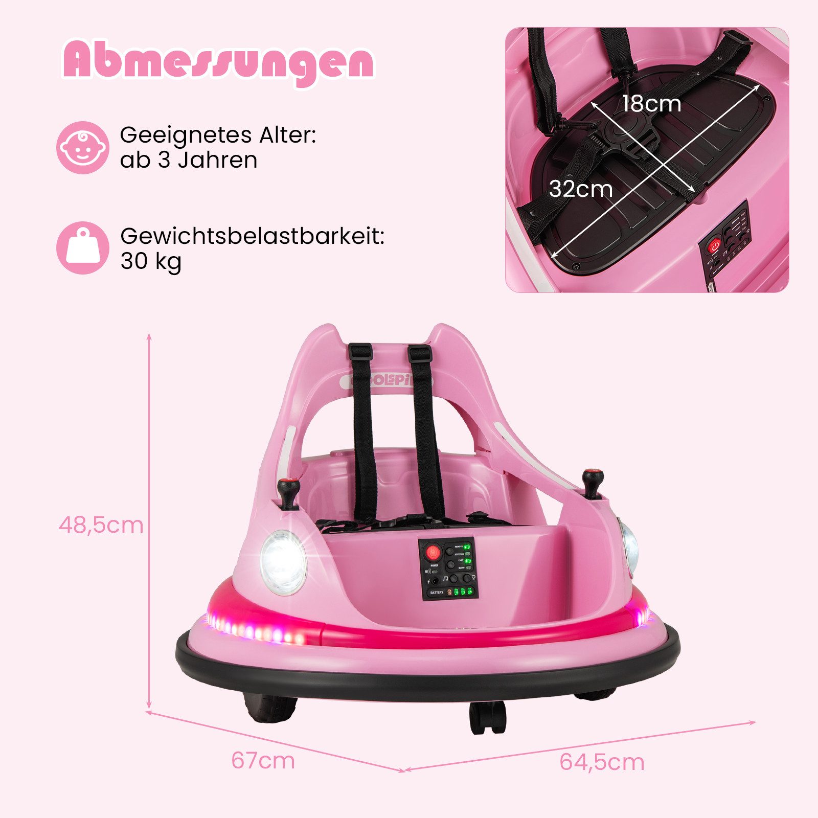 COSTWAY Elektro-Kinderauto, Belastbarkeit 30 kg, (1-tlg), 12V Kinder Autoscooter, 360° drehbar, Kinderauto, 2 Fahrmodi