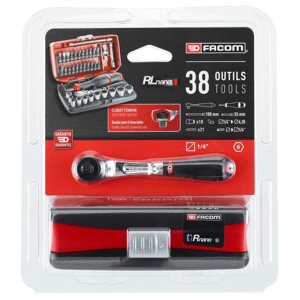 Facom Steckschlüssel Steckschlüssel-Satz 1/4″, 6kt. 38-tlg RL.NANO1