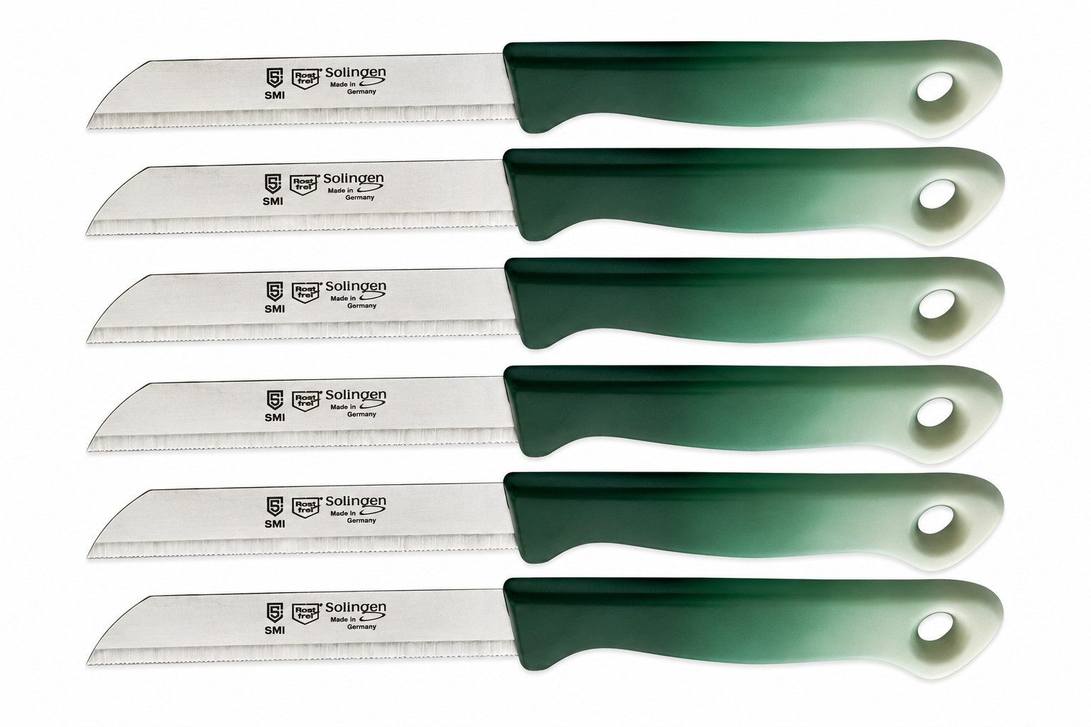 SMI Gemüsemesser 6-tlg Gemüsemesser Set Solingen Schälmesser Obstmesser Küchenmesser, Klinge mit Wellenschliff
