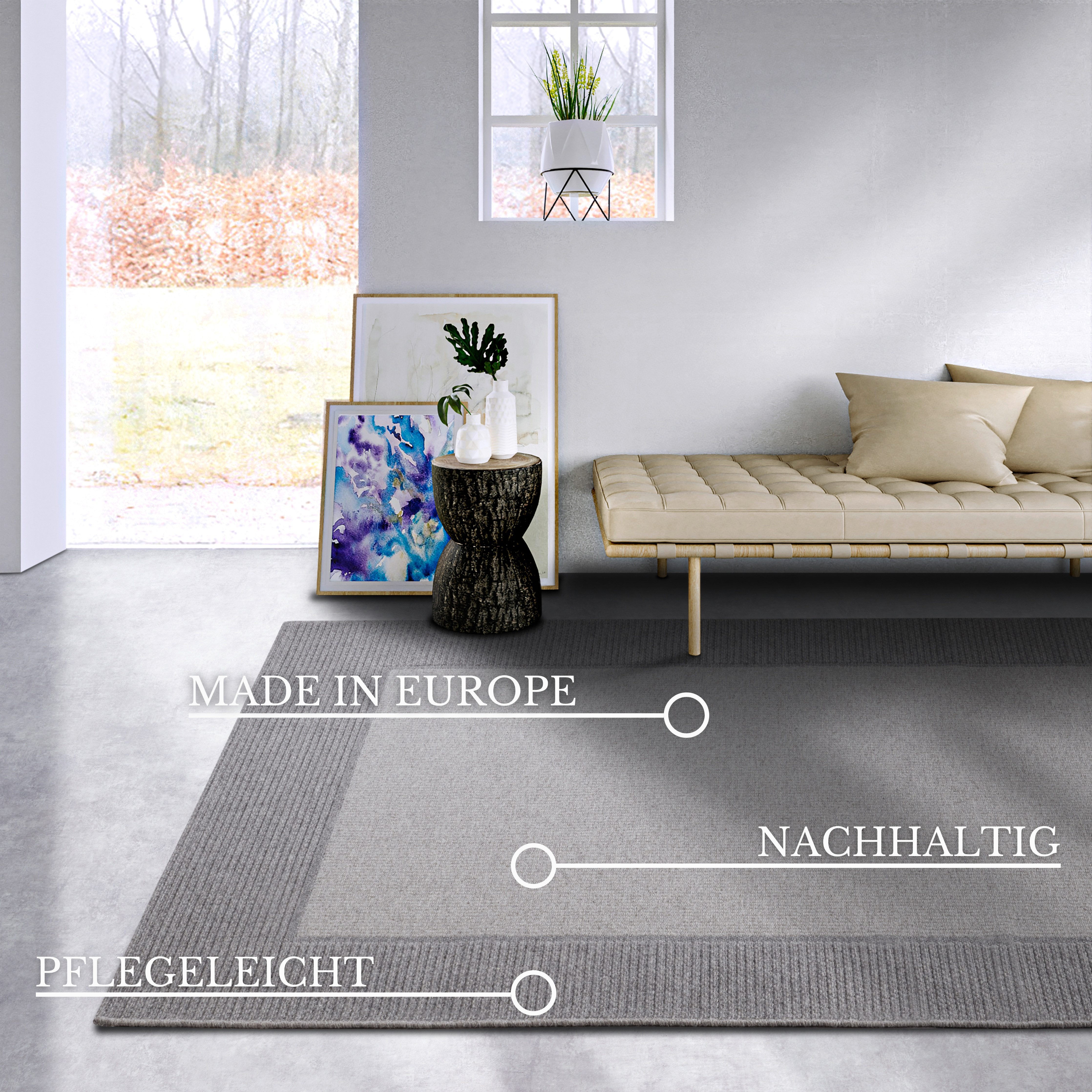 Villeroy & Boch Wollteppich Johann, rechteckig, Höhe: 5 mm, Schurwolle, Wolle, Natur, Wohnzimmer, Schlafzimmer, Boho, Skandi
