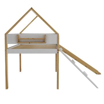 Flieks Hochbett Massivholz Kinderbett Etagenbett mit Rutsche und Tafel 90x200cm