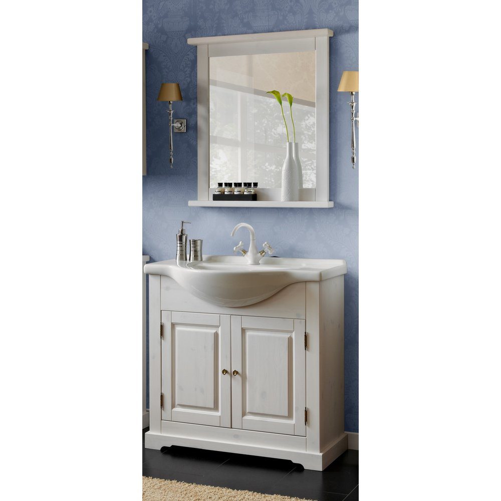 Lomadox Badmöbel-Set LIRIA-56, (Spar-Set, 3-St), aus Kiefer Massivholz inkl. Spiegel Becken, B/H/T ca. 85/200/43 cm