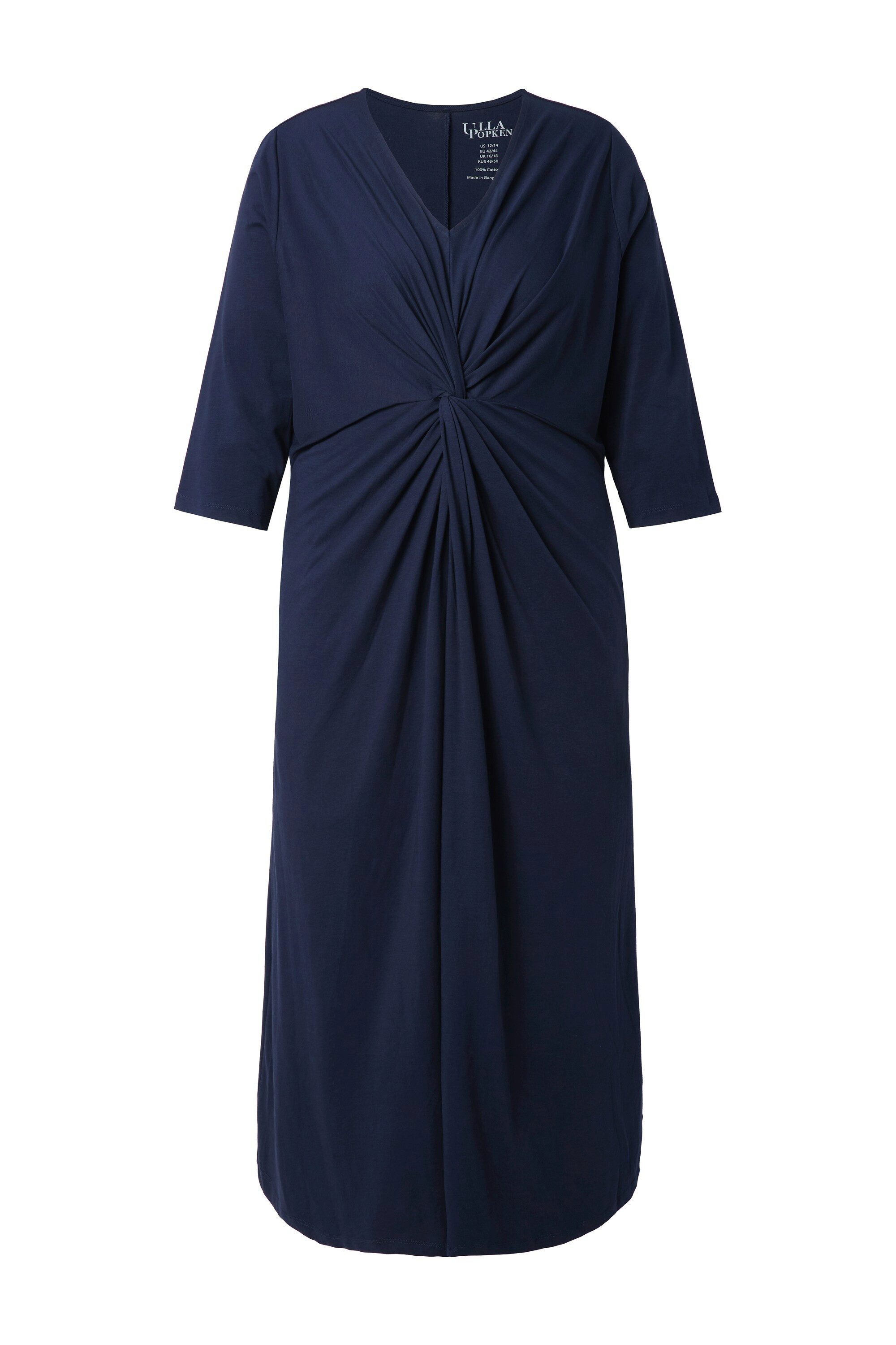 Maxikleid Maxikleid drapiert A-Linie V-Ausschnitt 3/4-Arm