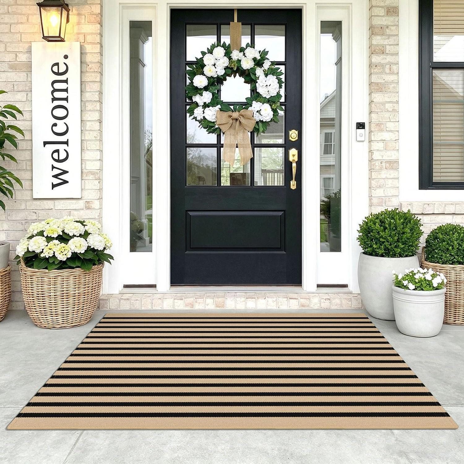 LuxusKollektion Outdoorteppich Baumwollteppich gestreift braun/schwarz 90x150cm Außen/Innen, rechteckig, Höhe: 10 mm
