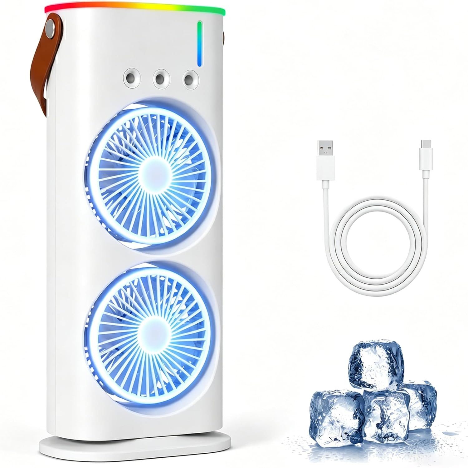 FELIXLEO Tischventilator Mobile Klimaanlage 4 in 1, Mini USB Luftkühler 280ml Luftbefeuchter