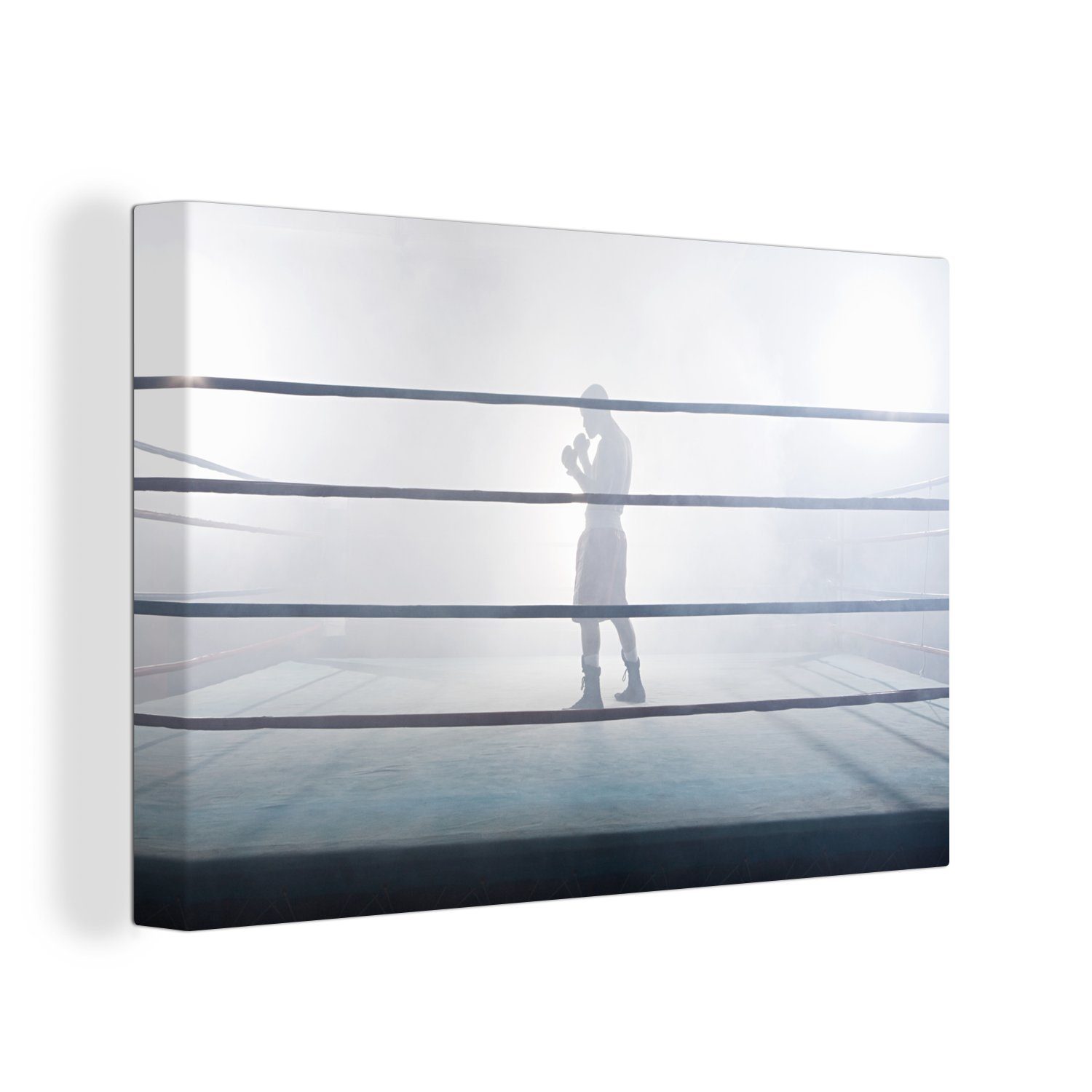 OneMillionCanvasses® Leinwandbild Ein nebliges Foto eines Boxers im Ring, (1 St), Wandbild Leinwandbilder, Aufhängefertig, Wanddeko, 30x20 cm | Leinwandbilder