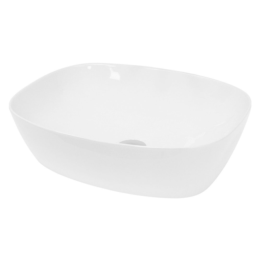 LuxeBath Waschbecken Aufsatzwaschbecken aus Keramik Handwaschbecken Wasserfall Waschtisch, Waschschale Oval 505x385x135 mm Weiß Spülbecken Aufwaschtisch Becken
