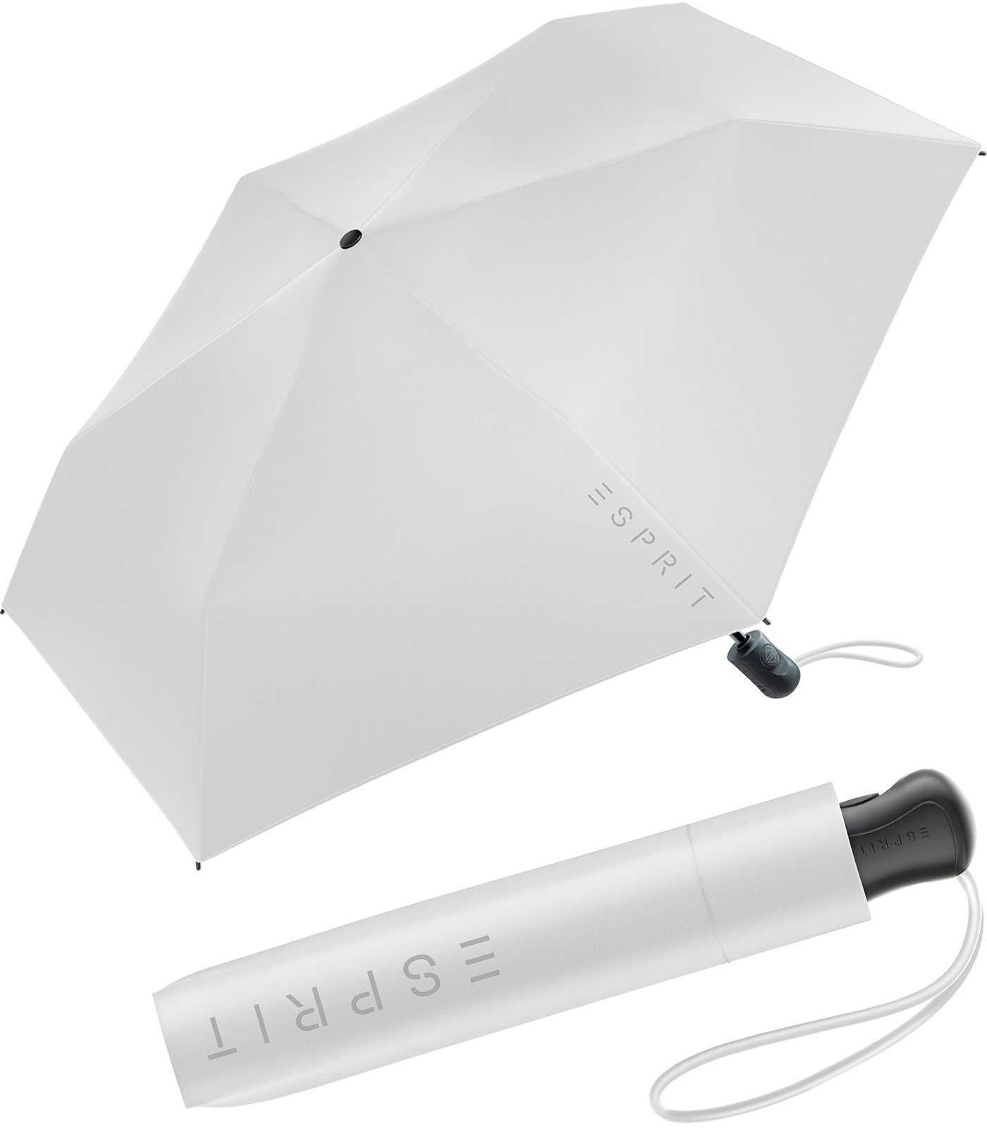 Esprit Taschenregenschirm Damen Easymatic Slimline Auf-Zu Automatik FJ 2023, leicht und stabil, in den neuen Trendfarben alt-weiß