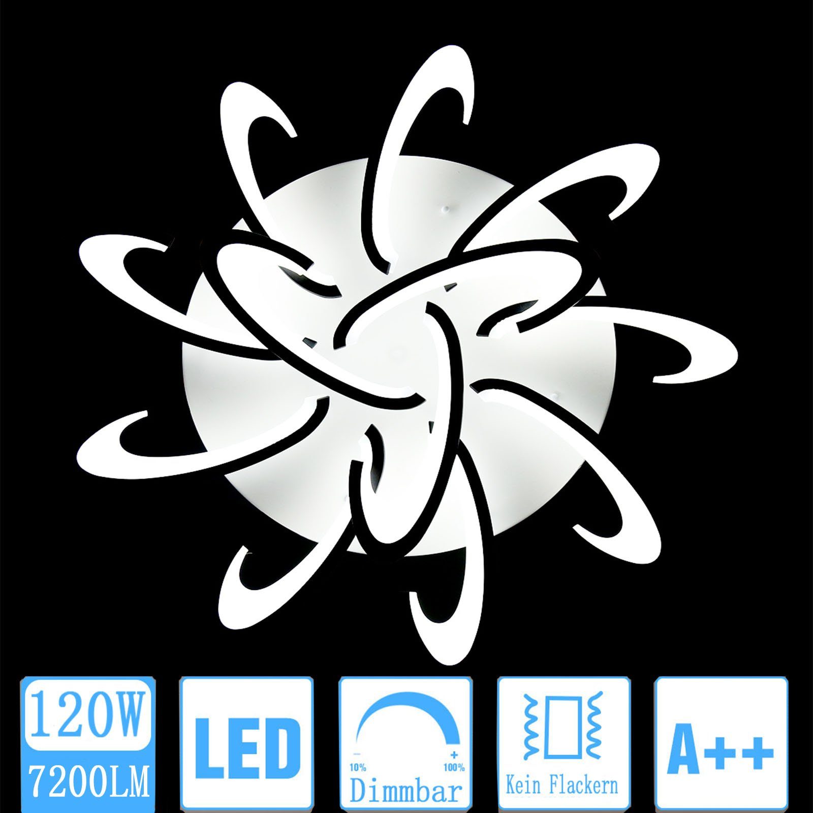 oyajia Deckenleuchte LED Fernbedienung, Wohnzimmer Deckenlampe 120W mit Design, LED Schlafzimmer 60W LED Blumenförmiges Kaltweiß/Naturweiß/Warmweiß, Dimmbar 80W Deckenleuchten, Deckenlampe in Modern Licht integriert, / Flur fest