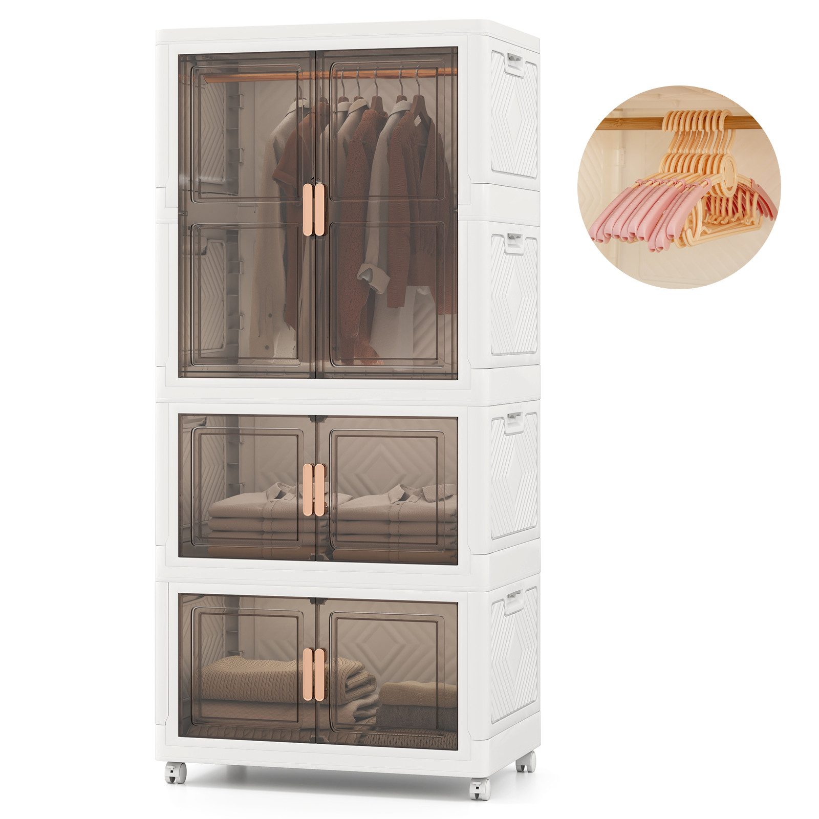 COSTWAY Kleiderschrank mit 10 Kleiderbügeln& Rollen, günstig online kaufen