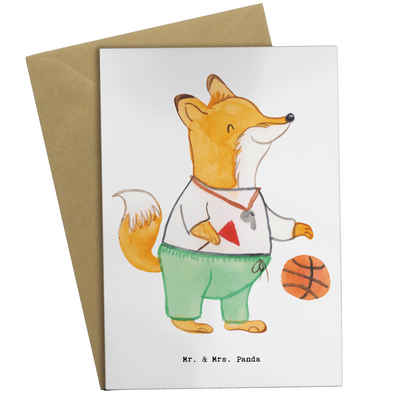 Mr. & Mrs. Panda Grußkarte Basketballtrainer Herz - Weiß - Geschenk, Basketballcoach, Training, Hochglänzende Veredelung