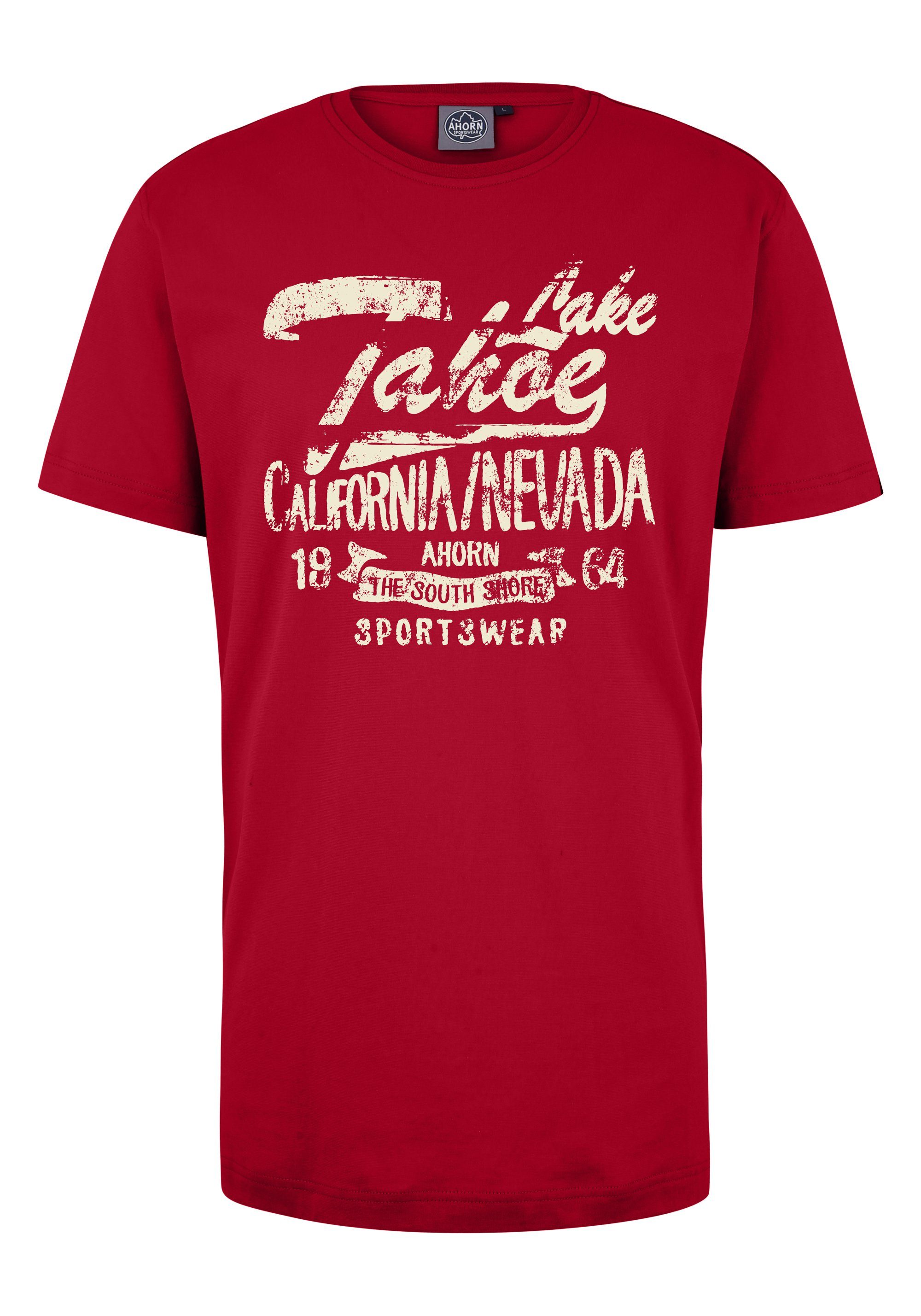 LAKE AHORN rot SPORTSWEAR T-Shirt modischem Frontprint mit TAHOE_EGGSHELL