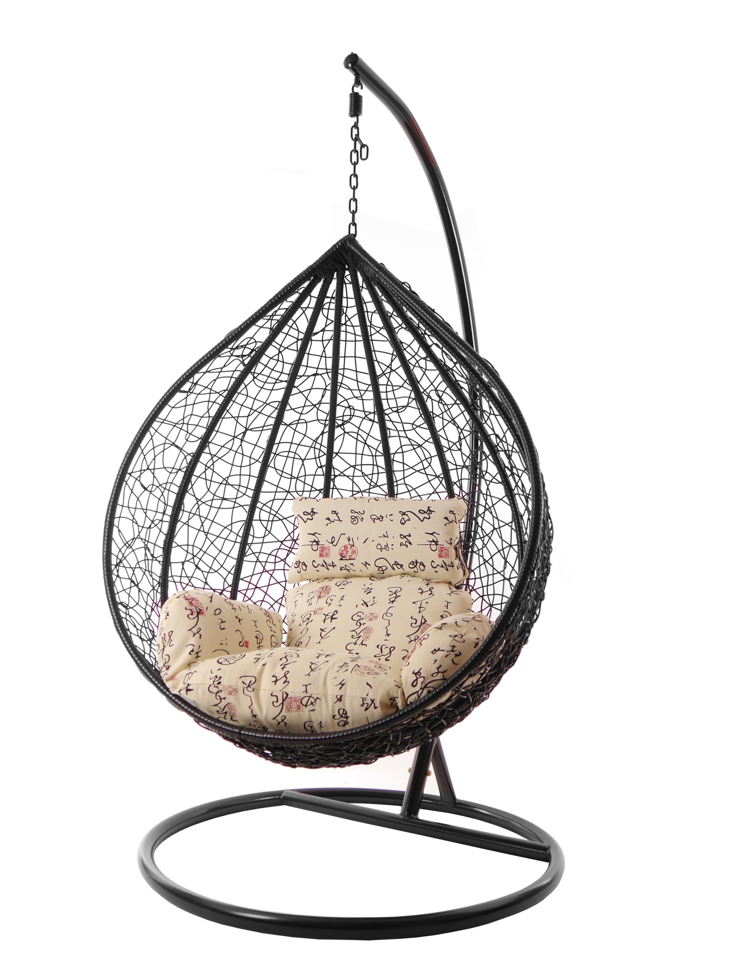 KIDEO Hängesessel Hängesessel MANACOR schwarz, XXL Swing Chair, Hängesessel mit Gestell und Kissen, Nest-Kissen buchstabenmuster (7050 travel)