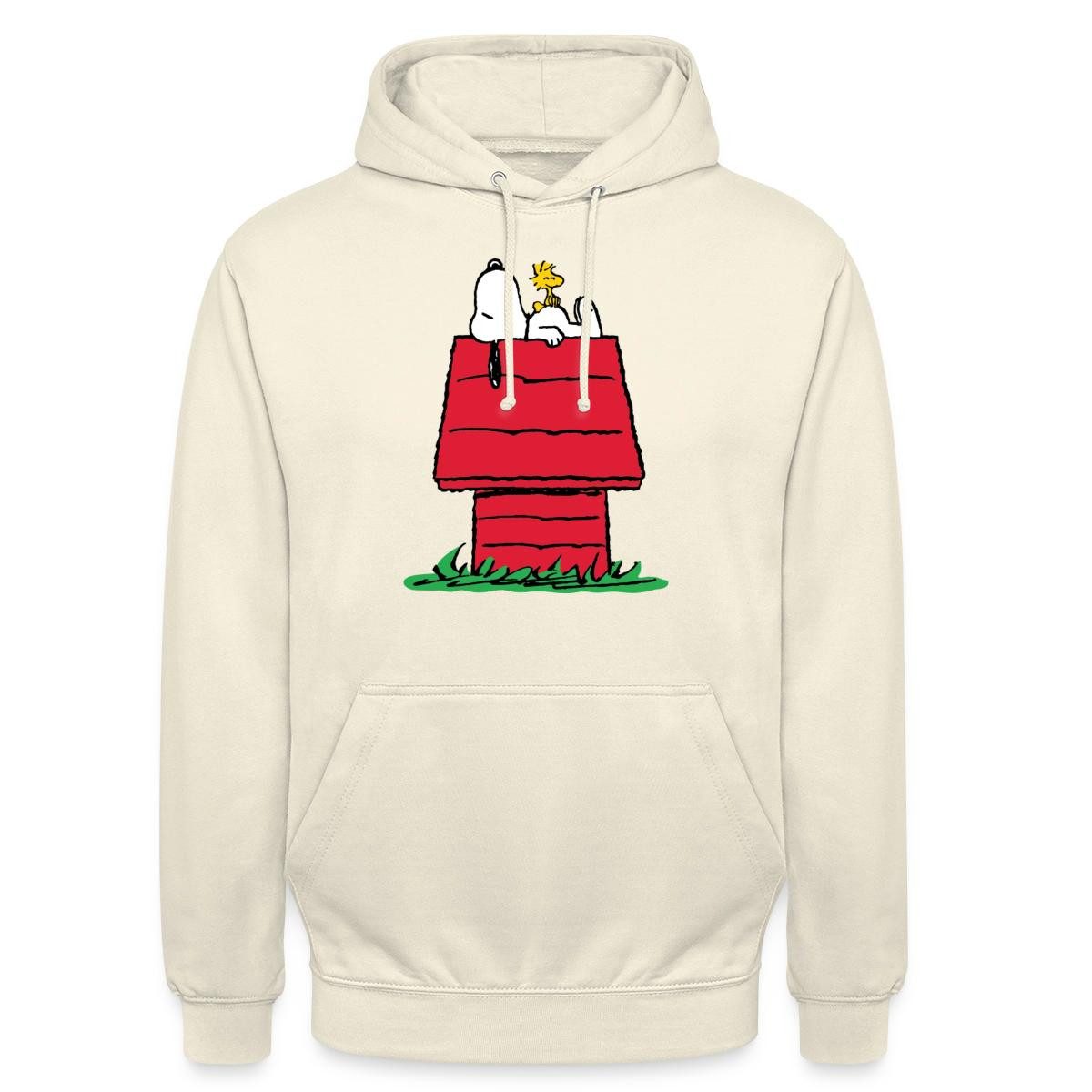 Spreadshirt Hoodie Peanuts Snoopy Und Die Hundehütte Unisex Hoodie (1-tlg) Unisex-Schnitt: Sitzt bei Männern körpernah, bei Frauen weit