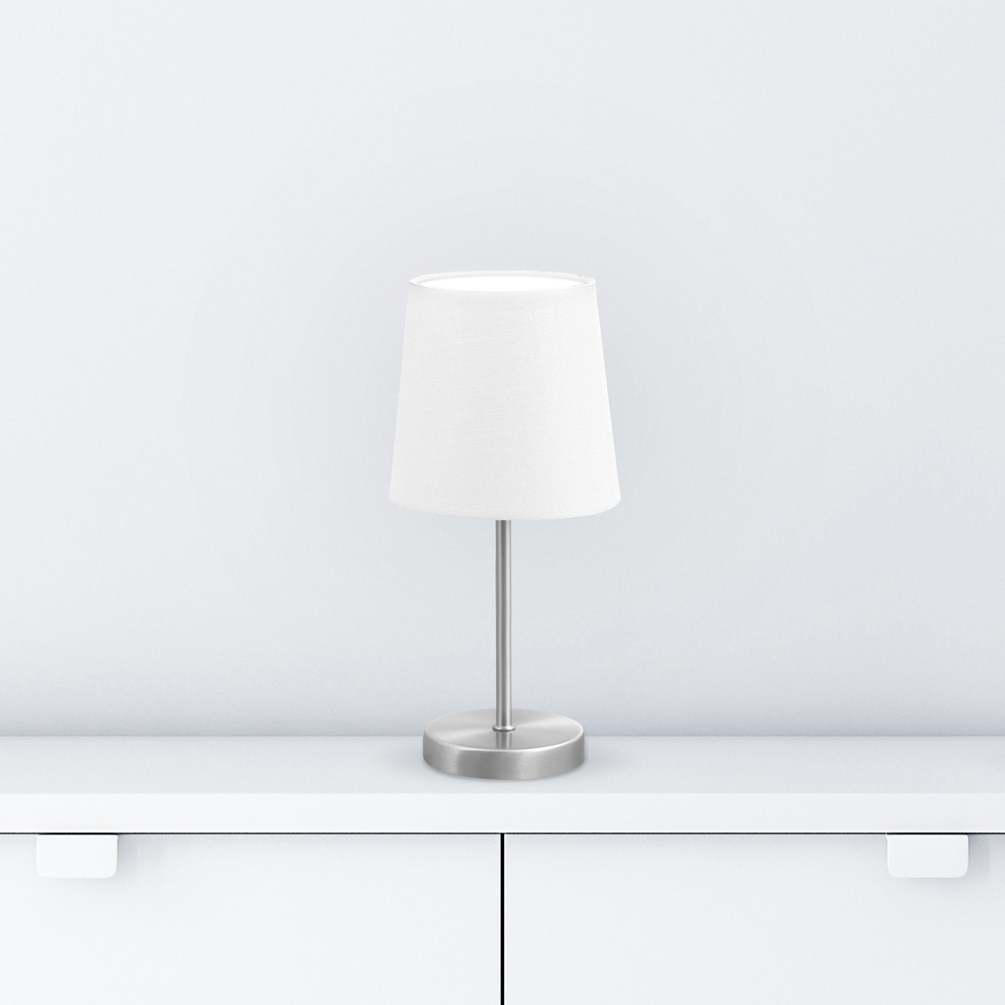 B.K.Licht Tischleuchte, ohne mit E14 taupe Nachttischlampe IP20 matt-nickel Schalter Leuchtmittel, Stoff weiß LED