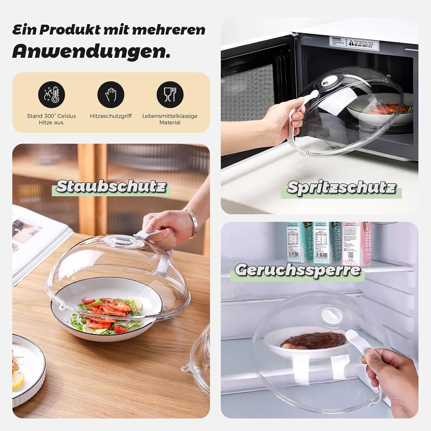 FELIXLEO Frischhaltedose Mikrowellenabdeckung BPA Frei 200°C Hitzebeständig Griff, (1-tlg) – Bild 4 von 5