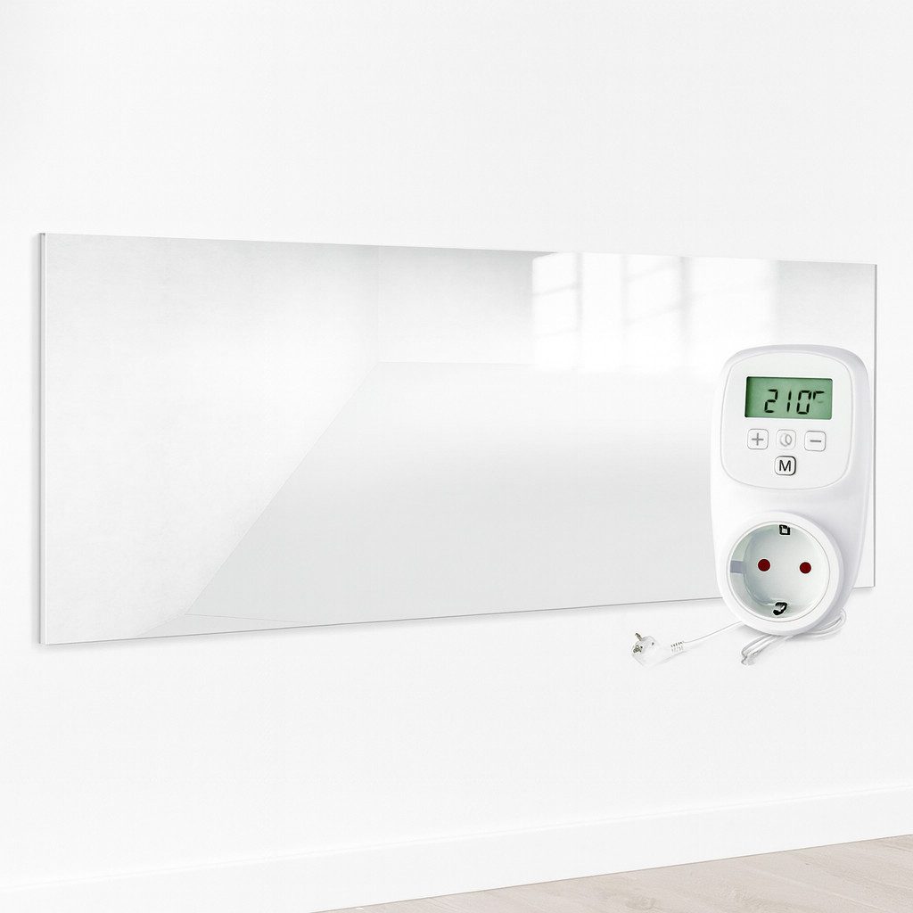 UMBRELLA Infrarotheizung Glas 700 W mit Thermostat TH12 – Carbon-Crystal & Ein- / Aus-Schalter, Flache Wandheizung aus Sicherheitsglas
