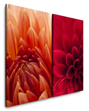 Sinus Art Leinwandbild 2 Bilder je 60x90cm Dahlie Blumen Sommerlich Beruhigend Harmonisch Romantisch Makrofotografie