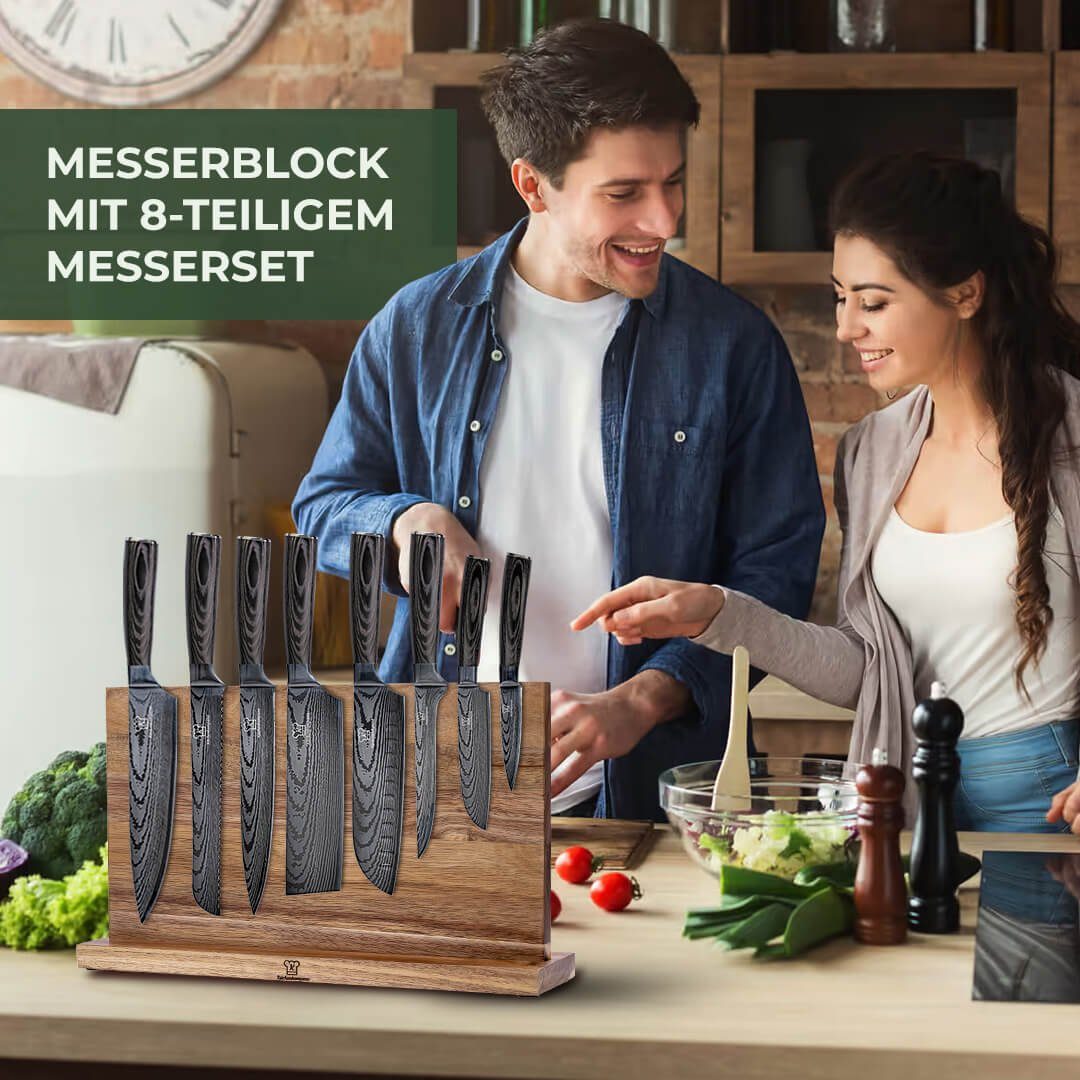Küchenkompane Messer-Set Messerset mit magnetischem Messerblock - 8-teiliges Küchenmesser Set (2-tlg)