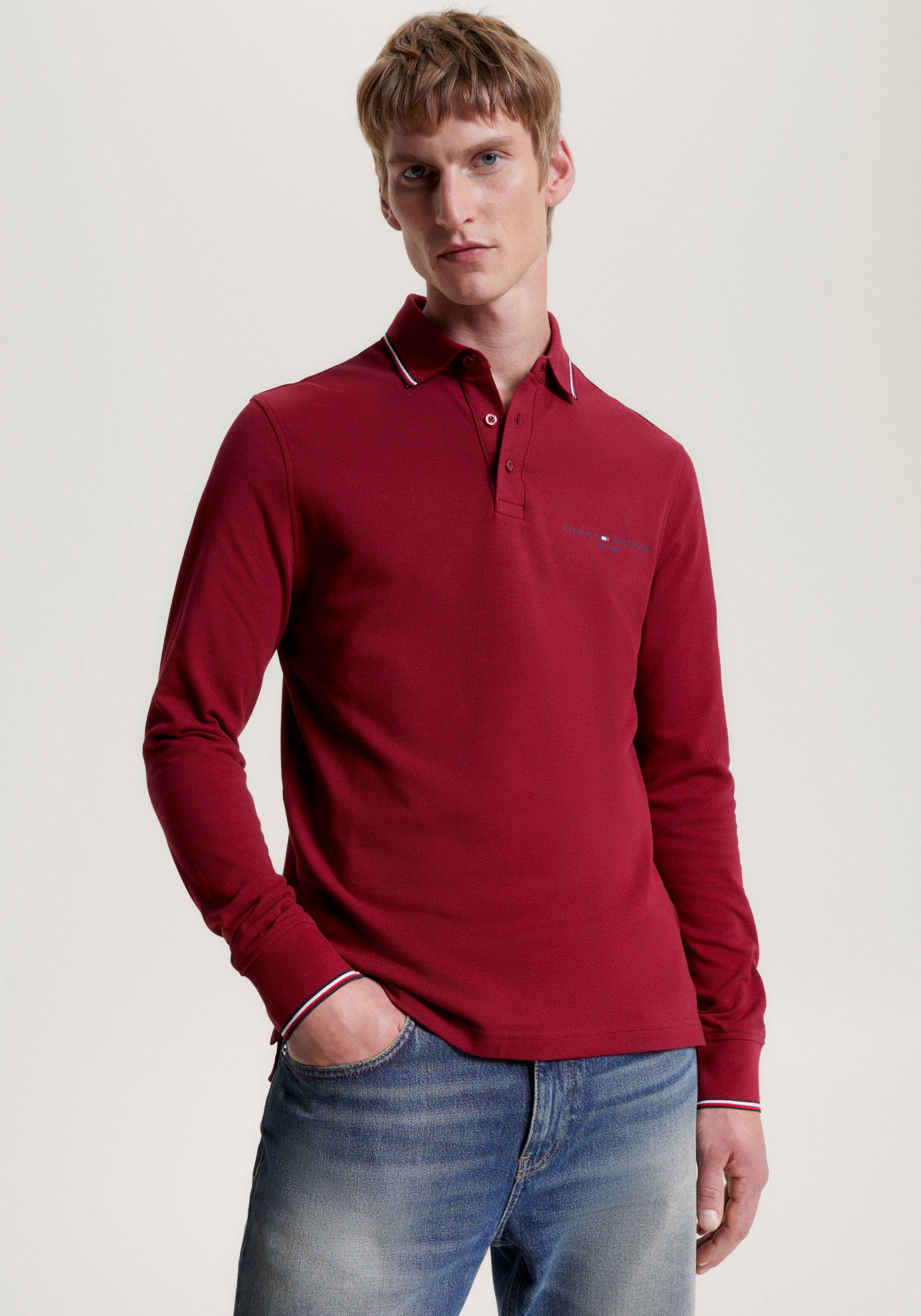 SLIM Rouge TIPPED POLO L/S PLACE Tommy Langarm-Poloshirt Hilfiger