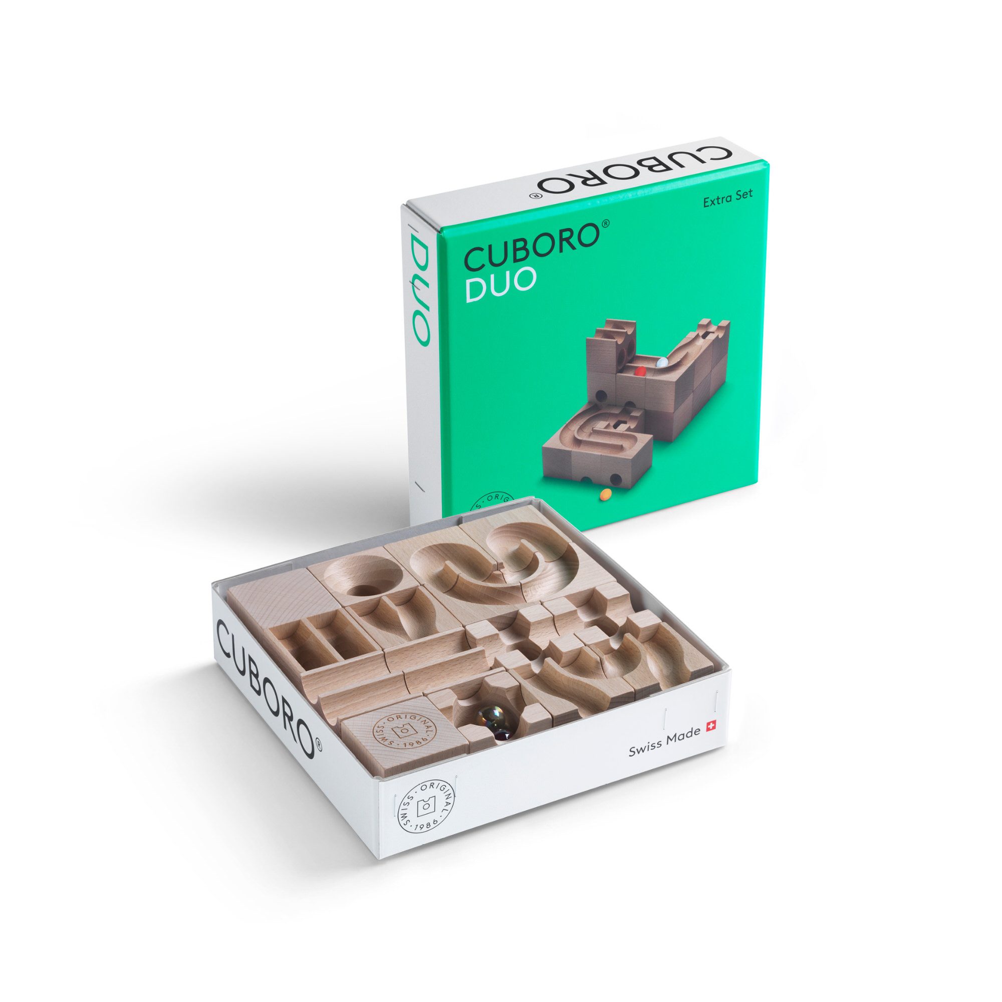 Cuboro Kugelbahn-Bausatz Duo - das Extra Set für zweispurige Bahnen, Zusatzkasten